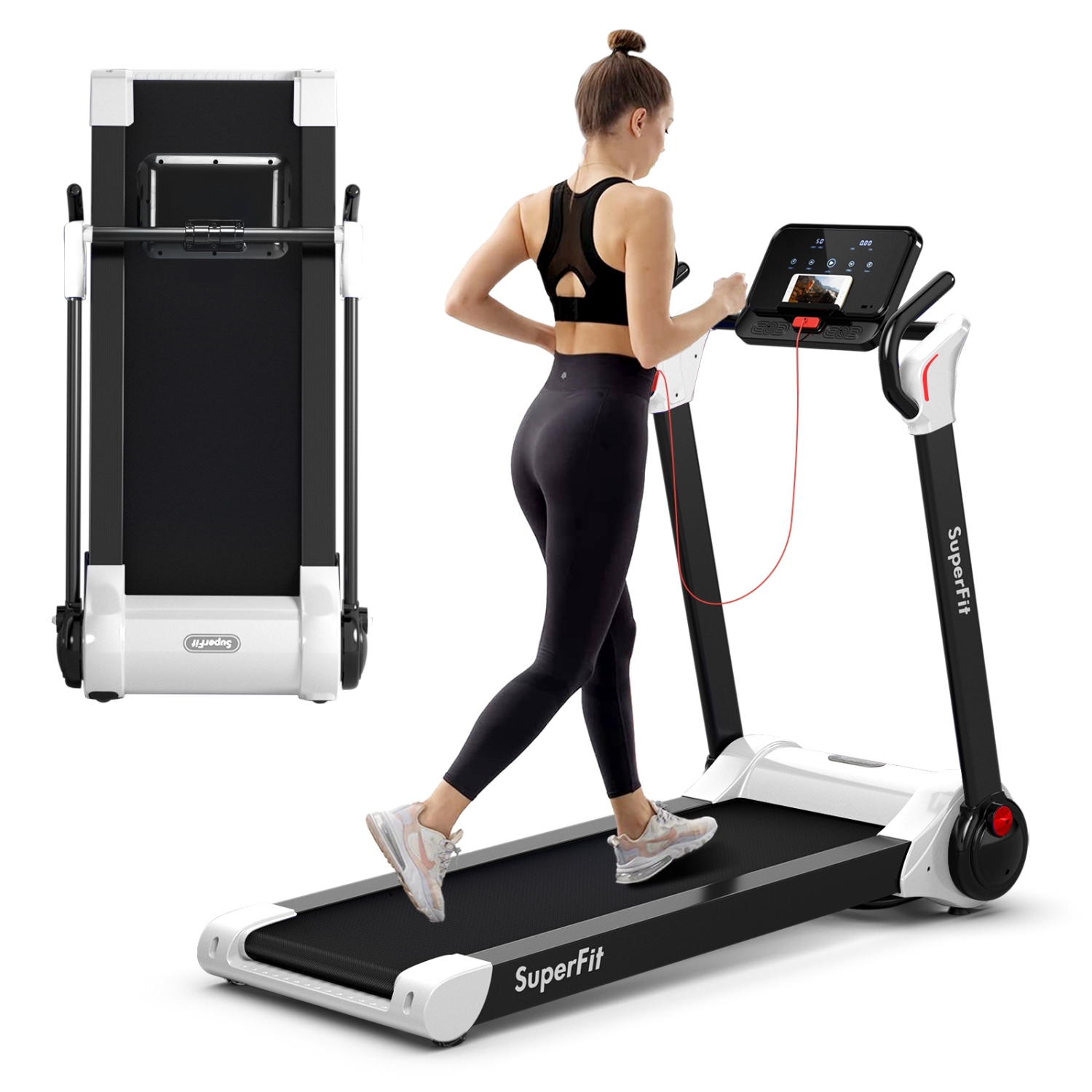 2.25 HP Electric Motorized Folding Running Treadmill Machine with LED Display-White