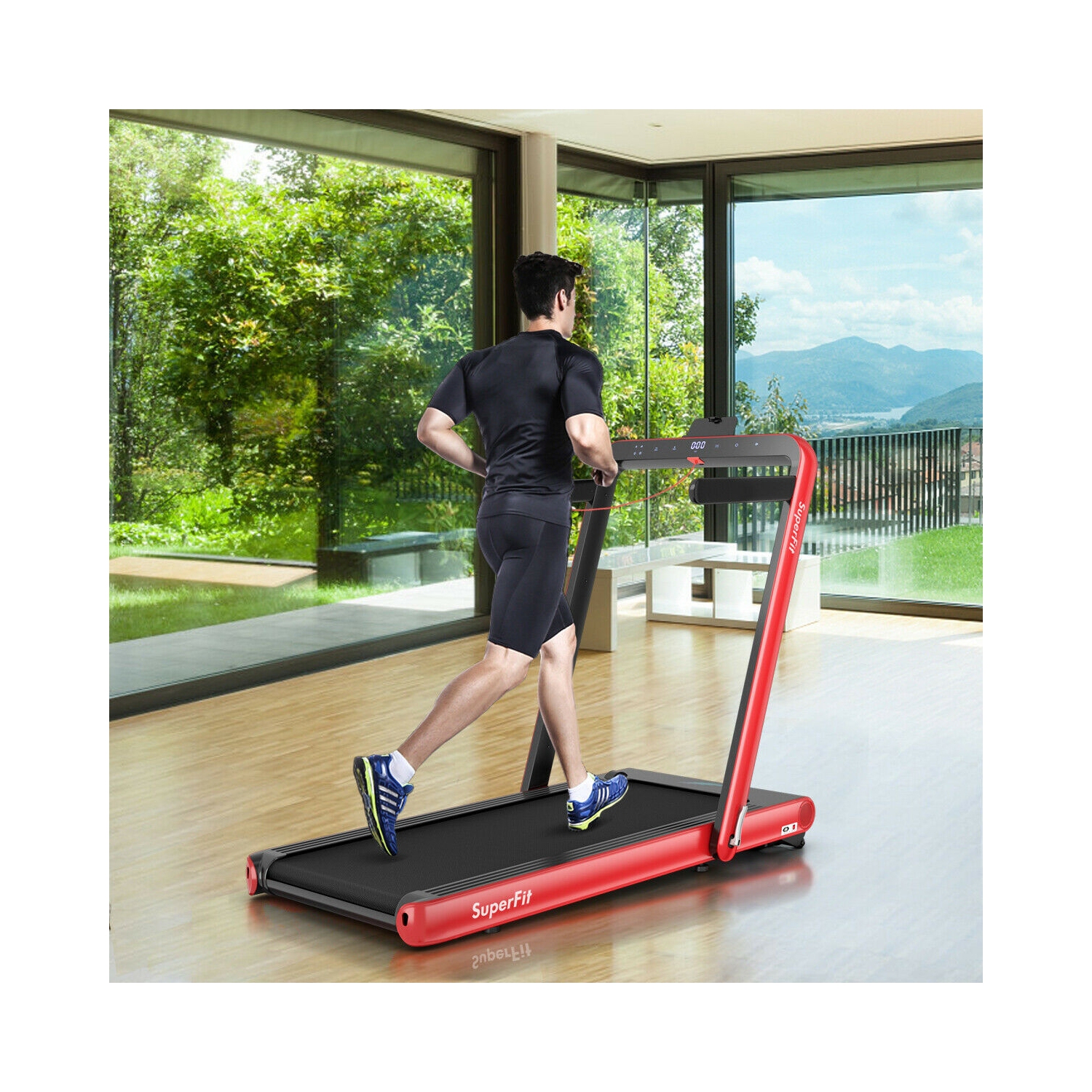 Tapis roulant repliable 2-en-1 de 4,75 HP avec commande à distance PAR APPLICATION - Rouge