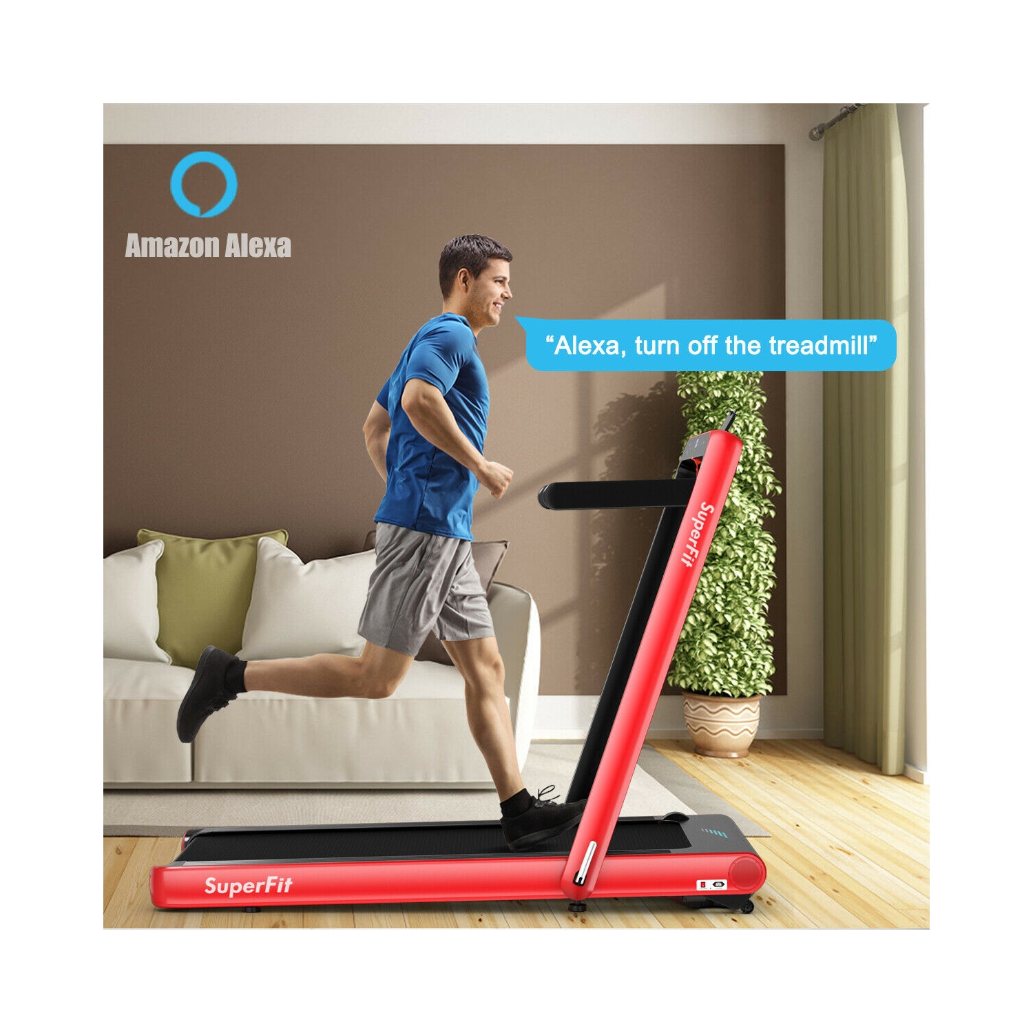 Tapis roulant repliable 2-en-1 de 4,75 HP avec commande à distance PAR APPLICATION - Rouge