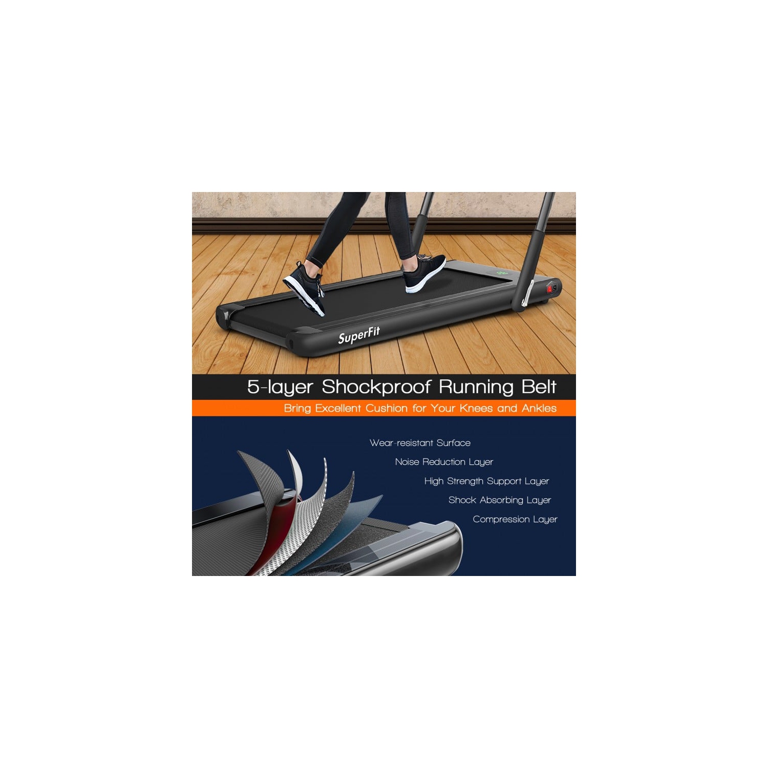 Tapis roulant repliable 2-en-1 de 2,25 HP avec télécommande et écran LED