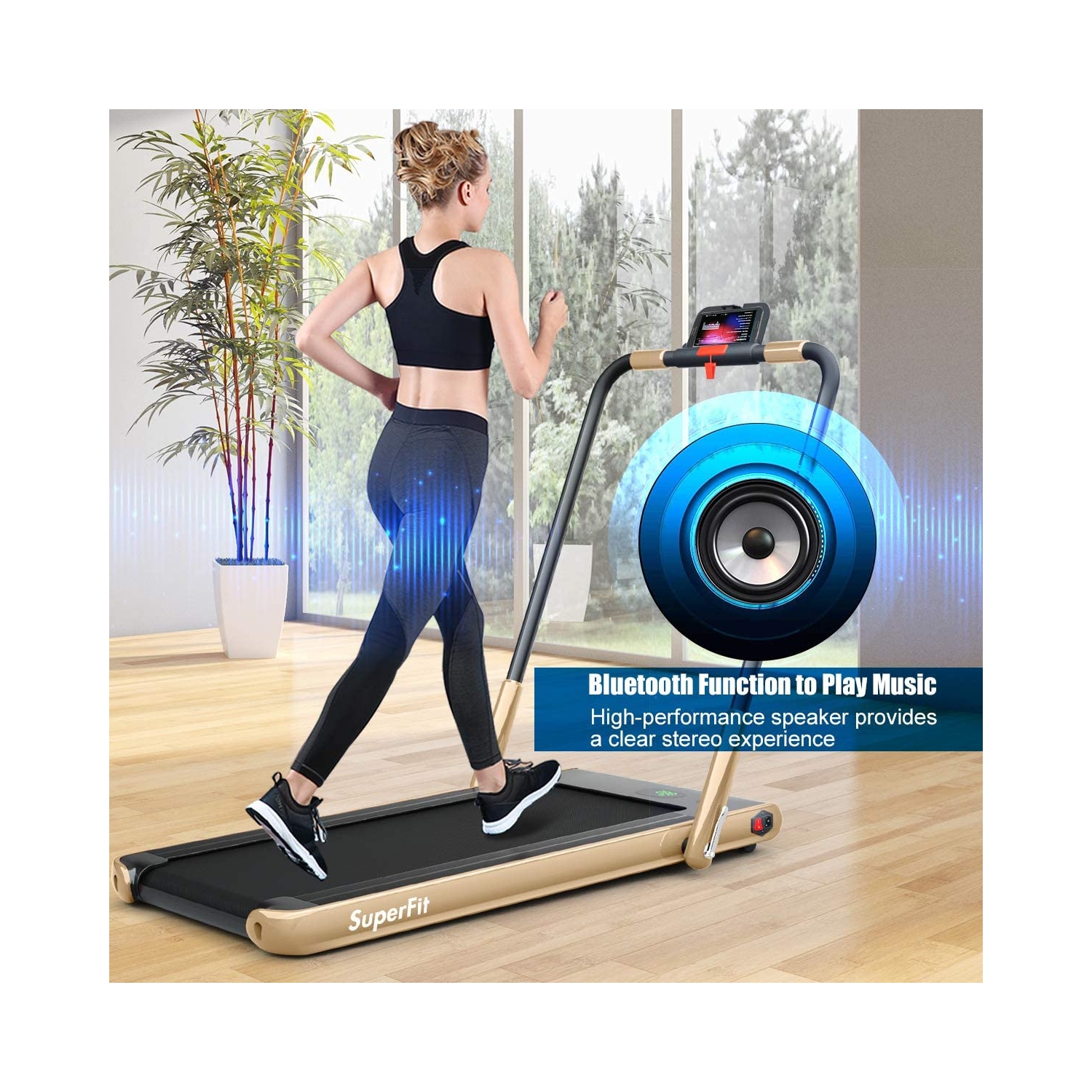 Tapis roulant repliable 2-en-1 de 2,25&nbsp;HP avec télécommande et écran LED