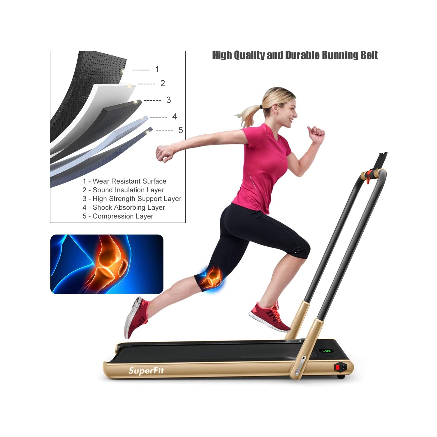 Tapis roulant repliable 2-en-1 de 2,25&nbsp;HP avec télécommande et écran LED