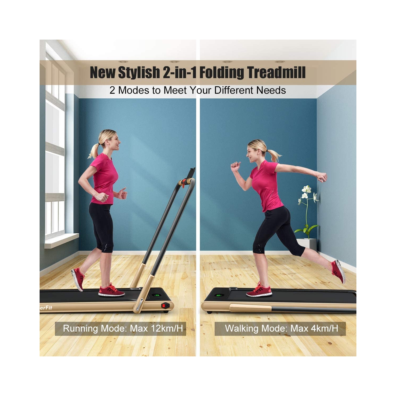 Tapis roulant repliable 2-en-1 de 2,25&nbsp;HP avec télécommande et écran LED