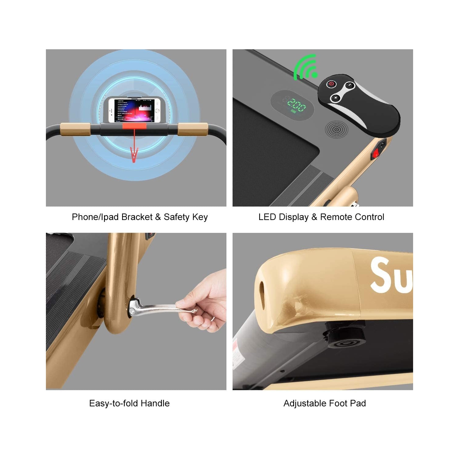 Tapis roulant repliable 2-en-1 de 2,25&nbsp;HP avec télécommande et écran LED