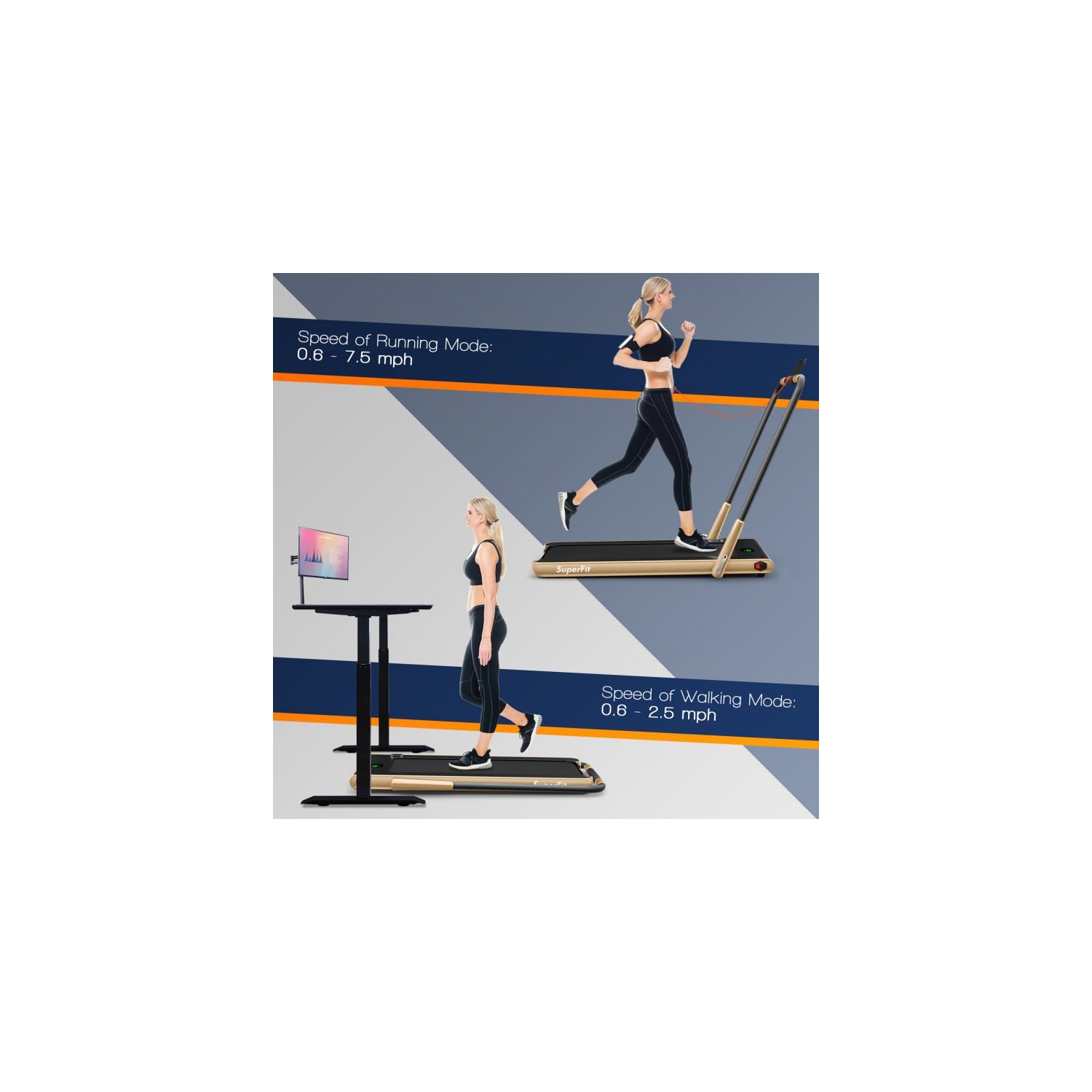 Tapis roulant repliable 2-en-1 de 2,25&nbsp;HP avec télécommande et écran LED