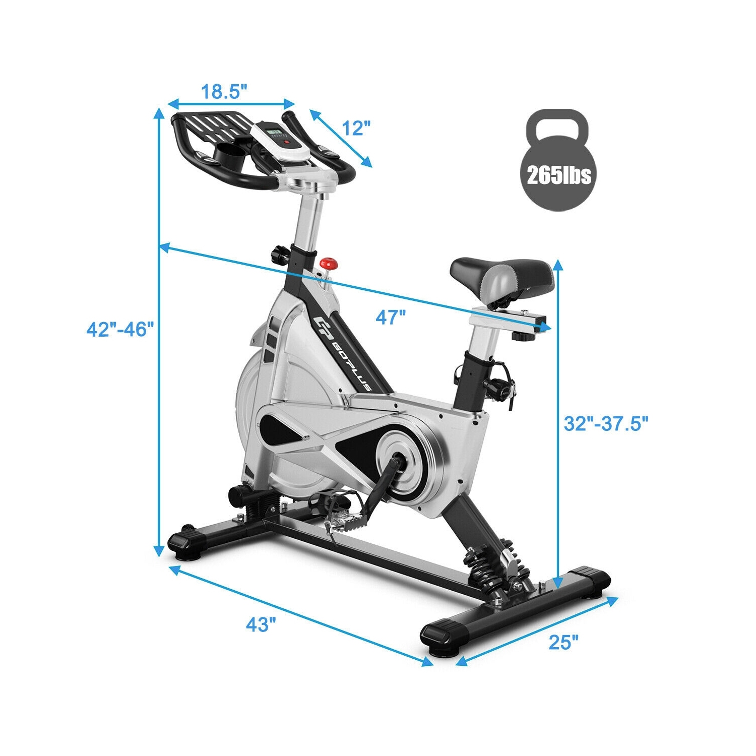 Vélo stationnaire silencieux à courroie ajustable avec support pour téléphone et écran électronique - Noir