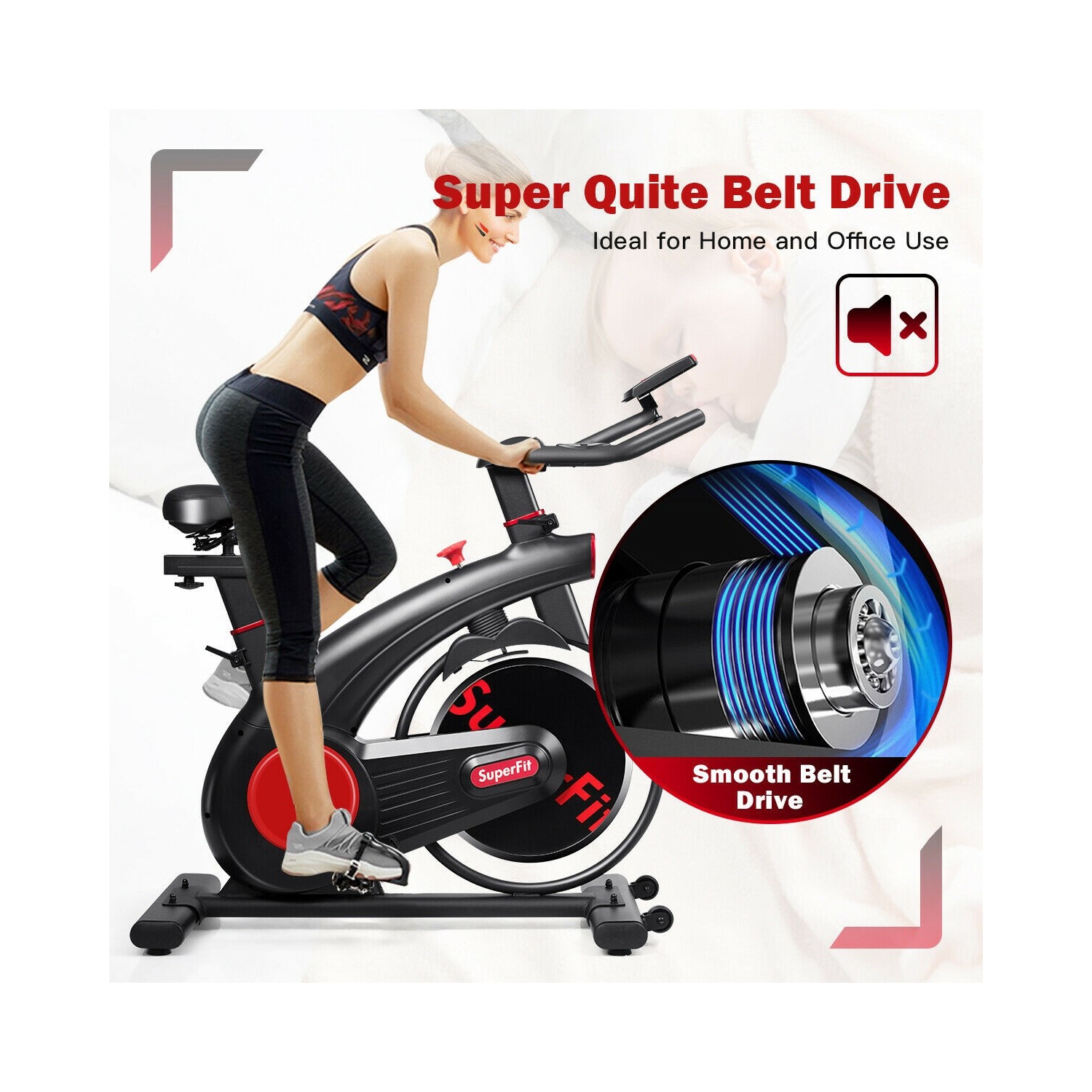 Vélo stationnaire avec courroie silencieuse et roue d’inertie DE 20 LB - Noir