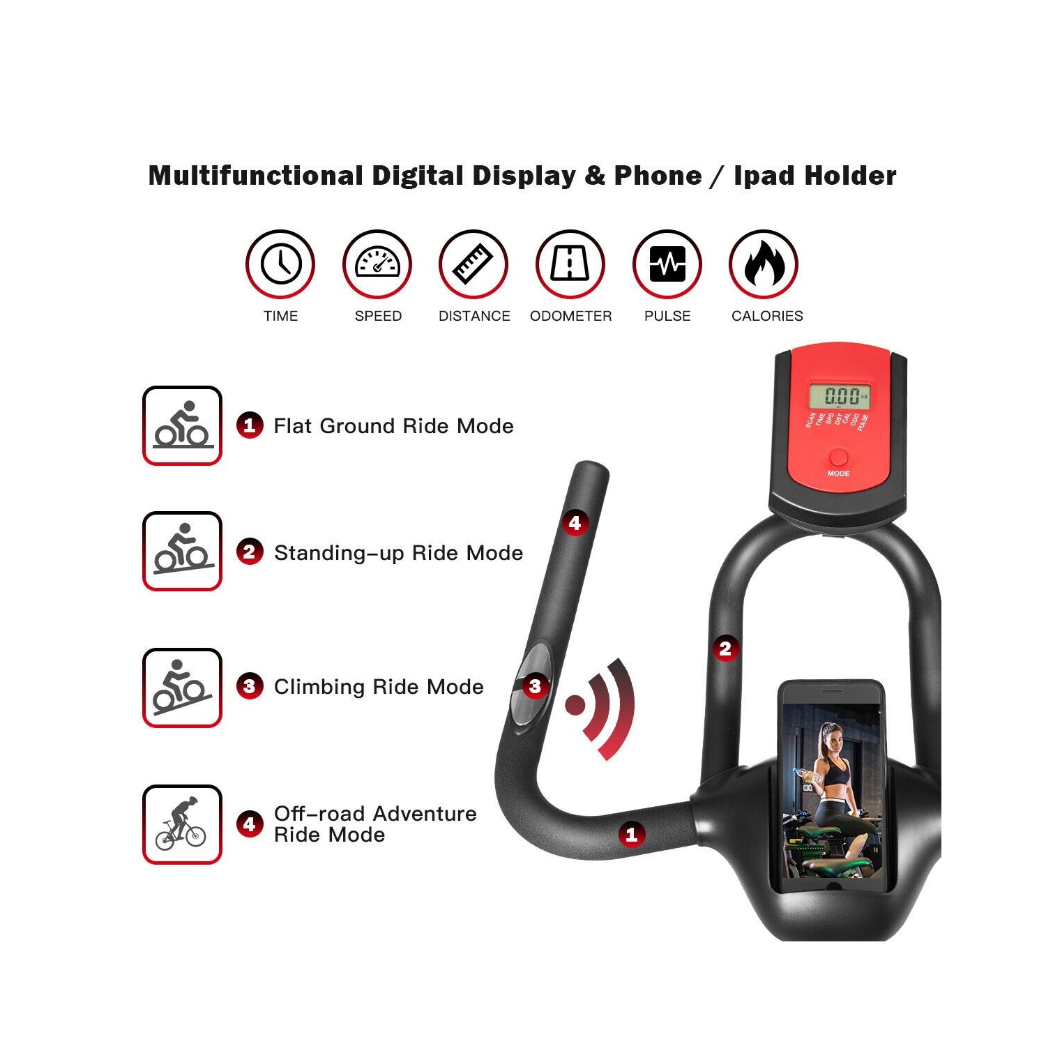 Vélo stationnaire avec courroie silencieuse et roue d’inertie DE 20 LB - Noir