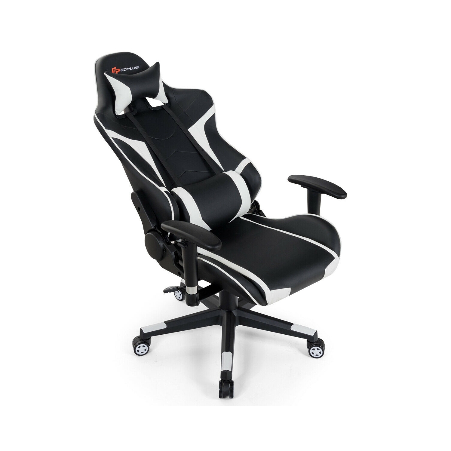 Reclining Swivel Massage Gaming Chair with Lumbar Support-White
