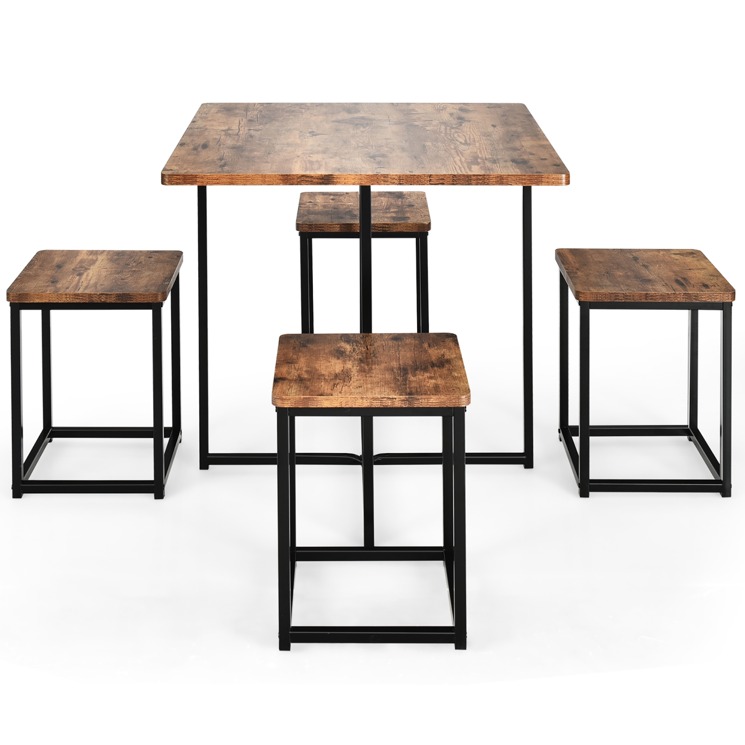 Costway 5pcs Dining Set Compact Dining Table and 4 Stools Metal Frame