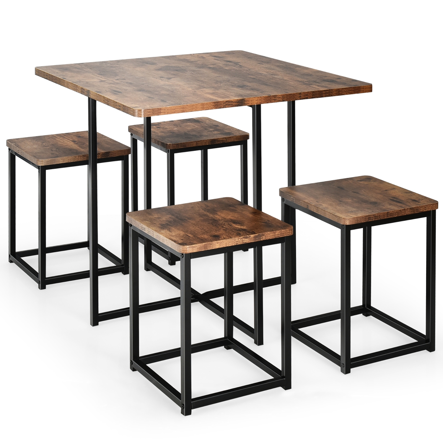 Costway 5pcs Dining Set Compact Dining Table and 4 Stools Metal Frame