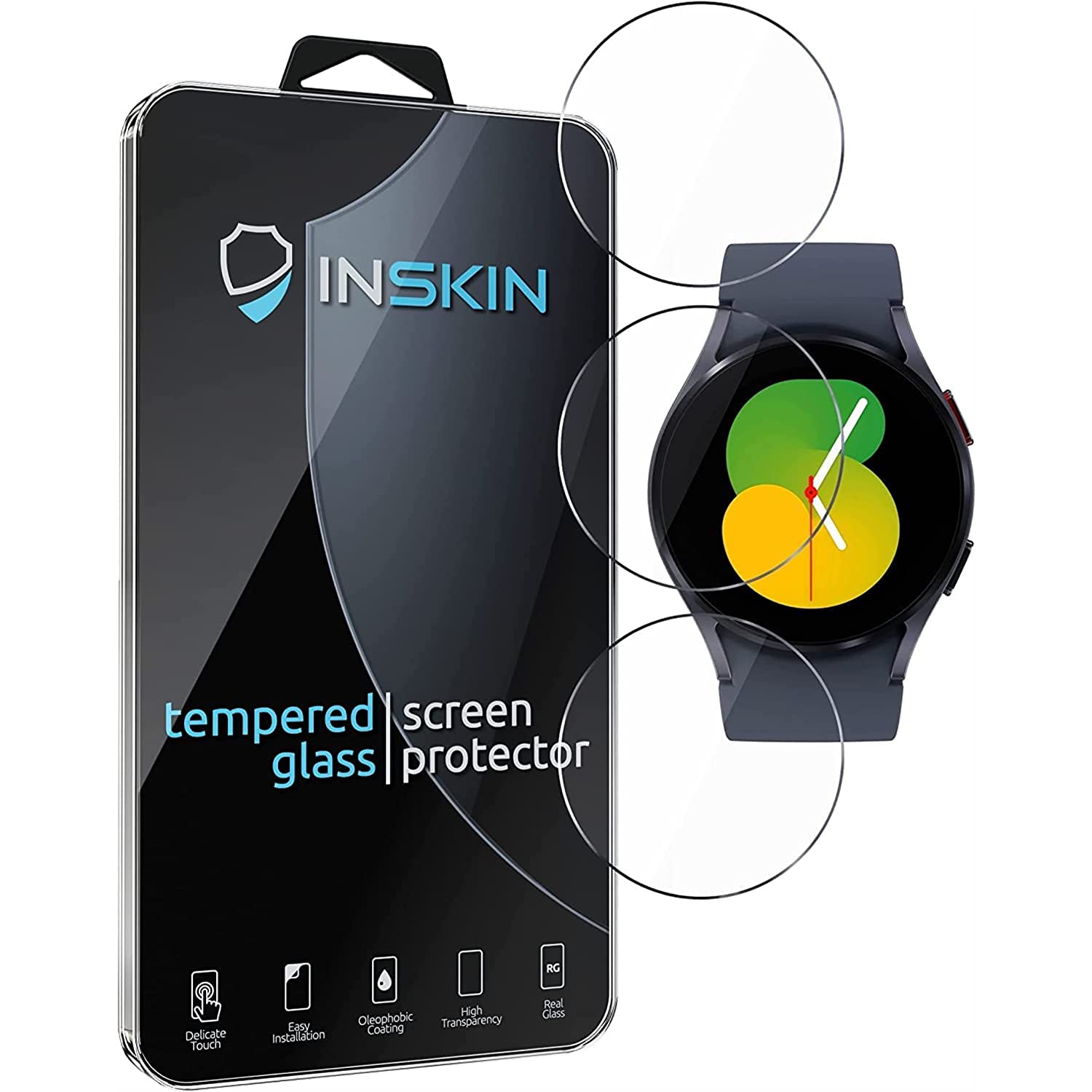 Inskin Screen Protector for Samsung Galaxy Watch 5 40mm / Watch 4 40mm - 3-Pack, 9H Tempered Glass Film, Anti Scratch