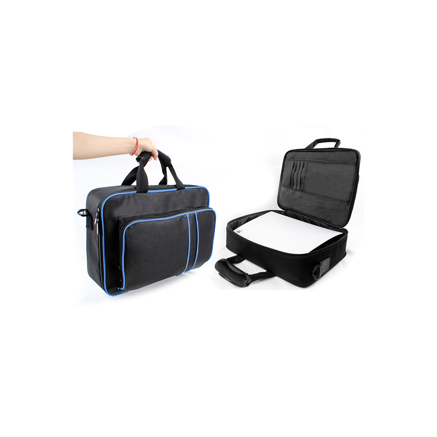 Naavor compatible avec PS5 & PS5 Sac de rangement mince, étui de transport console et manette pour accessoires PlayStation - Noir et bleu