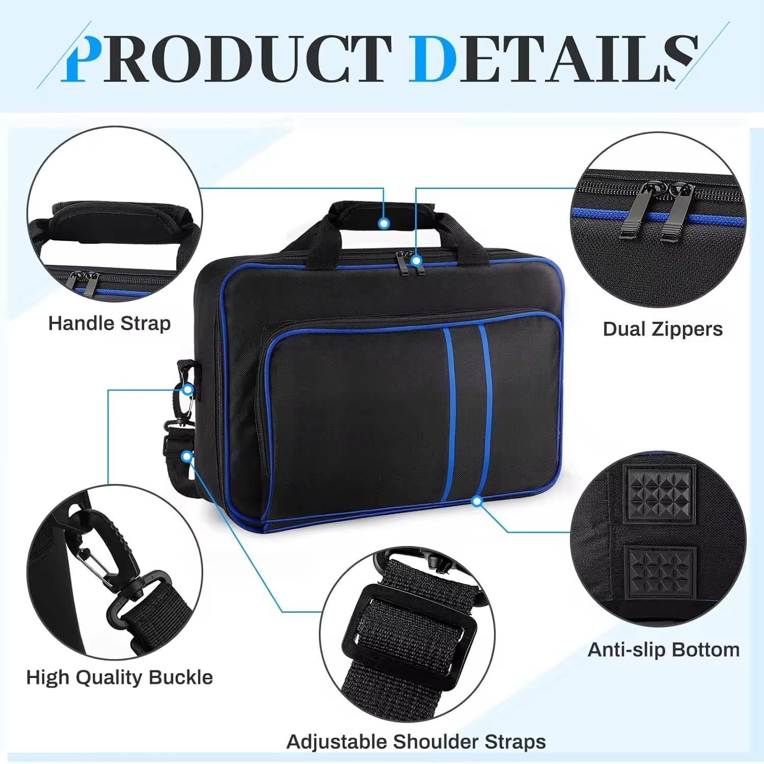 Naavor compatible avec PS5 & PS5 Sac de rangement mince, étui de transport console et manette pour accessoires PlayStation - Noir et bleu