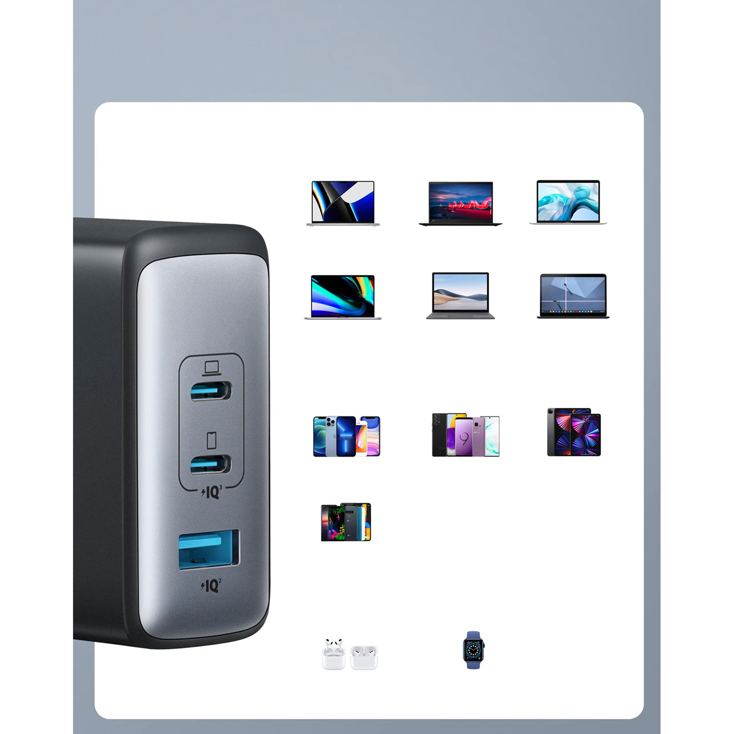 Anker 736 Nano II 100W 3-Port USB-C/USB-A Wall Charger with USB-C/USB-C Cable