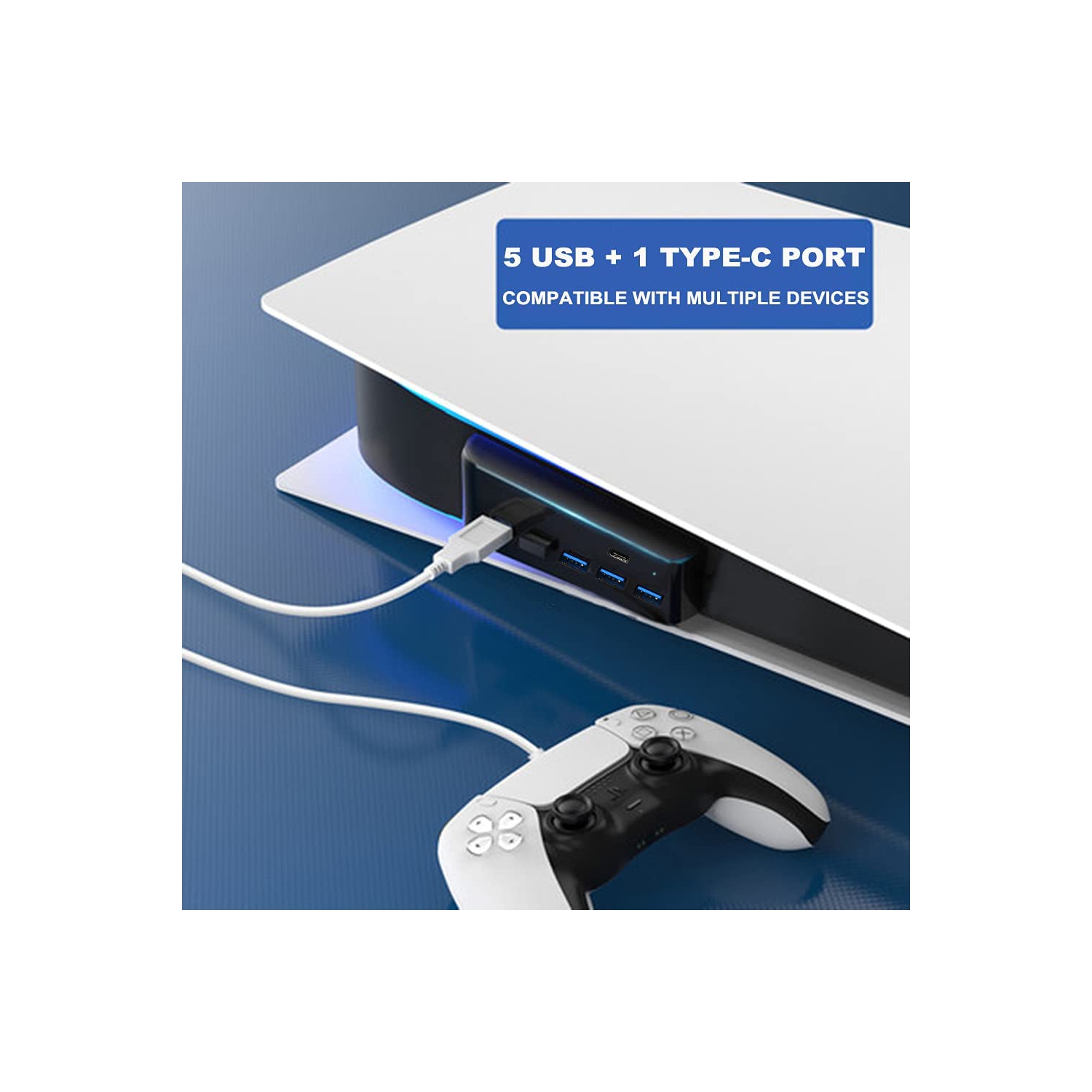 5 Port USB Hub for PS5, USB C Hub High-Speed Expansion Charger USB Extender for Playstation 5 Console