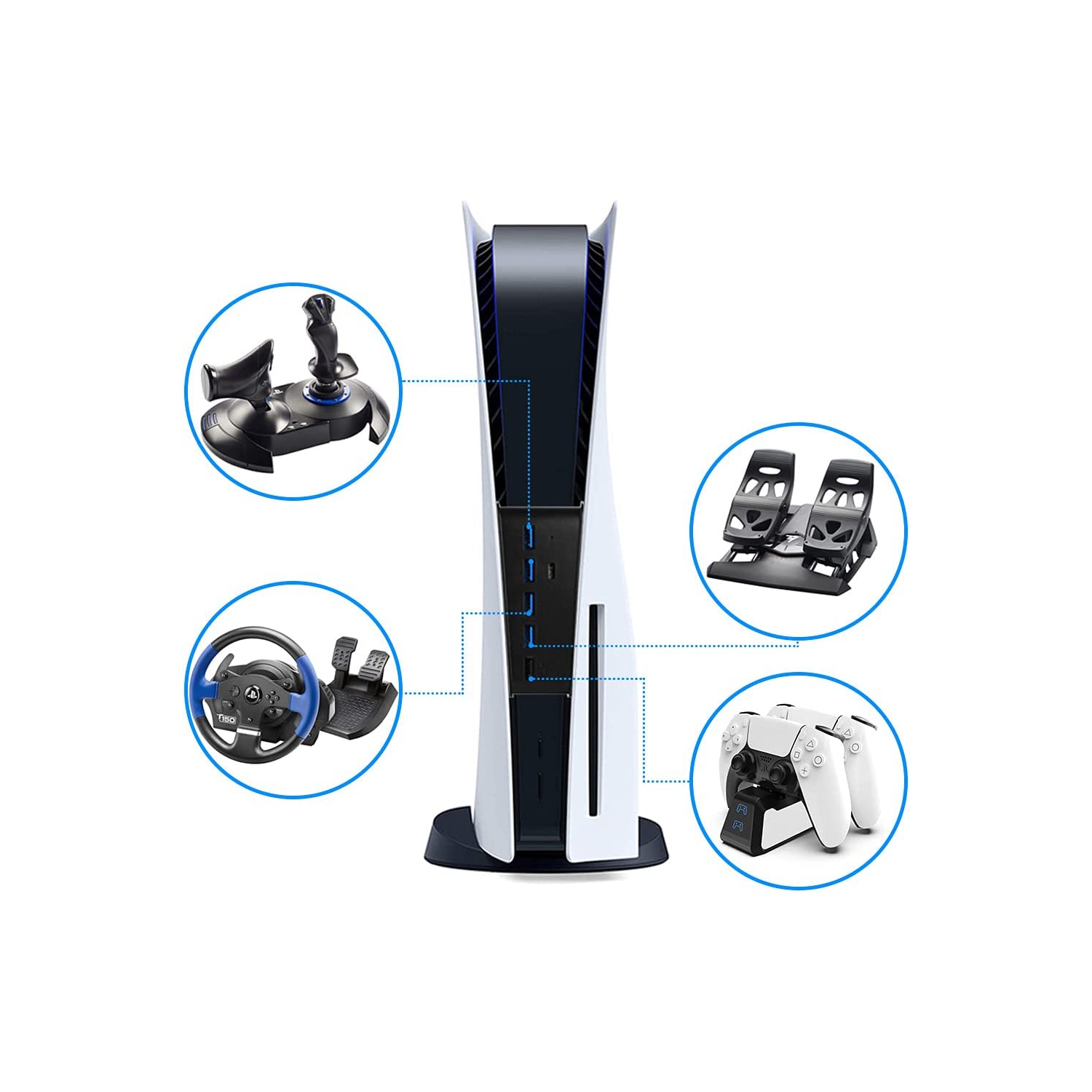 5 Port USB Hub for PS5, USB C Hub High-Speed Expansion Charger USB Extender for Playstation 5 Console