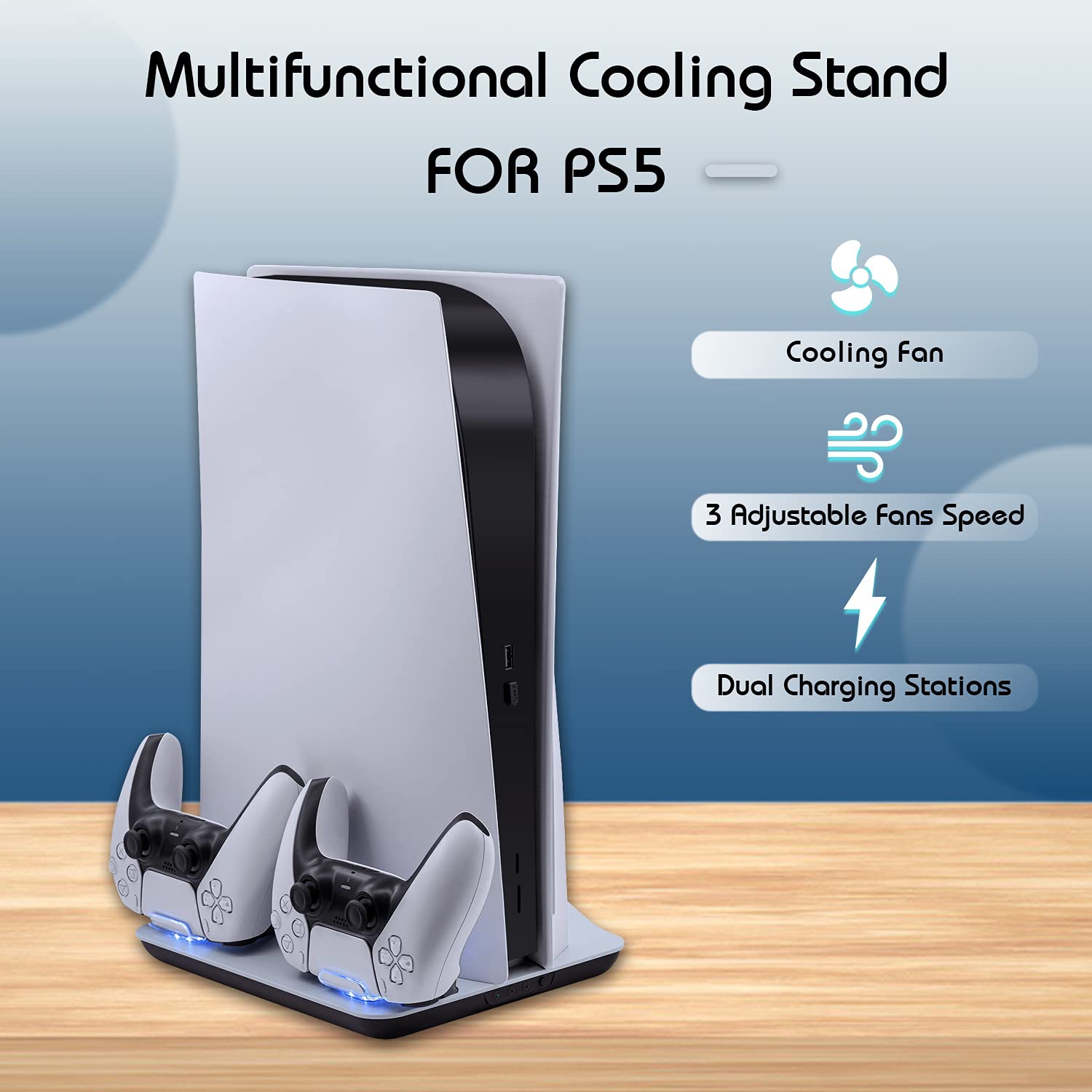 Support de recharge Cooling de Wiigearss pour station de recharge PS5 avec système de refroidissement 3 vitesses pour PS5 UHD et édition numérique Con