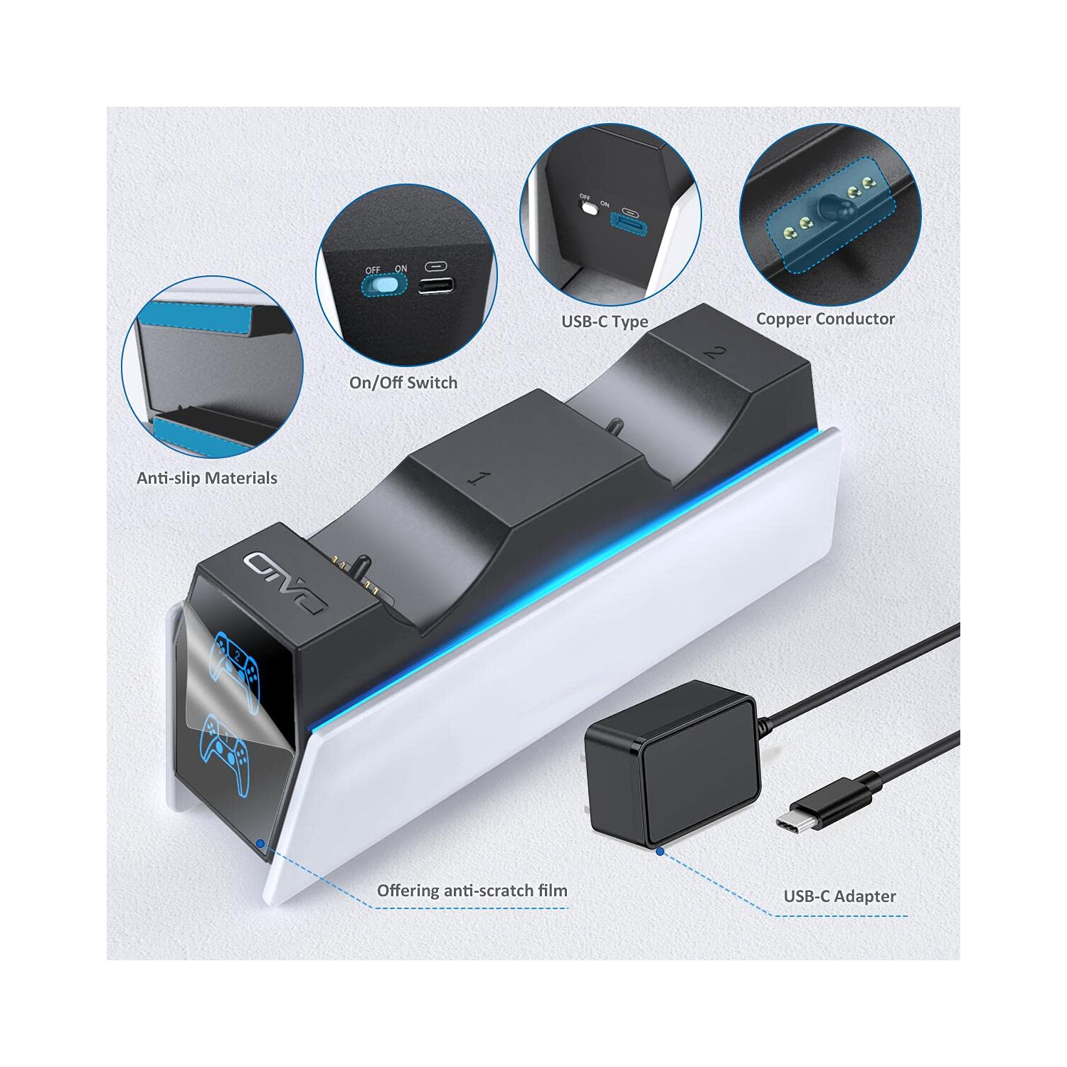 Chargeur de manette PS5, station de recharge OIV pour manette DualSense, station de chargement pour manette PS5 avec chargement rapide