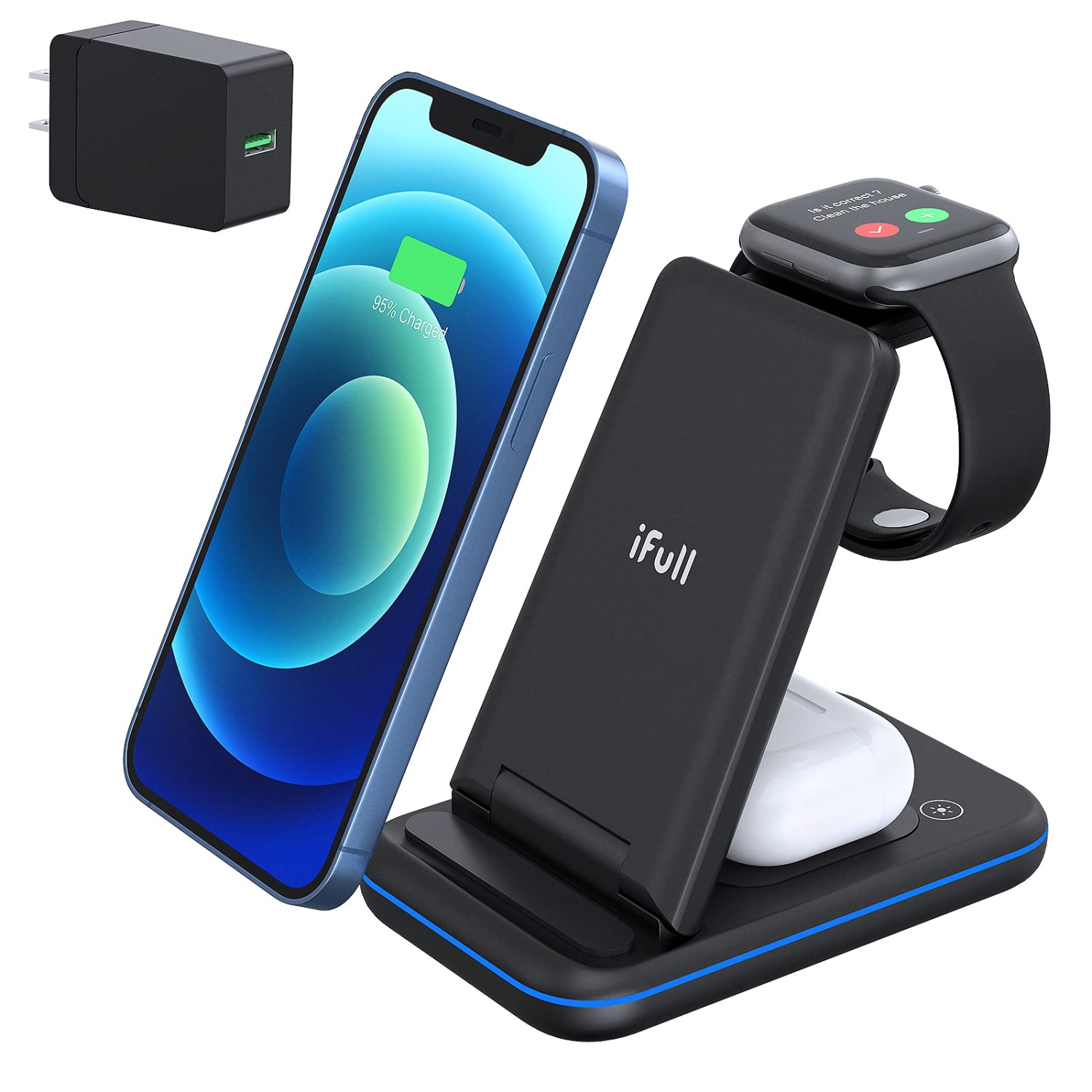 iPhone Wireless Charger Stand,QI Fast Foldable 3 in 1 Charging Station,Wireless Charging Dock for Apple iPhone 13/12/11/11pr