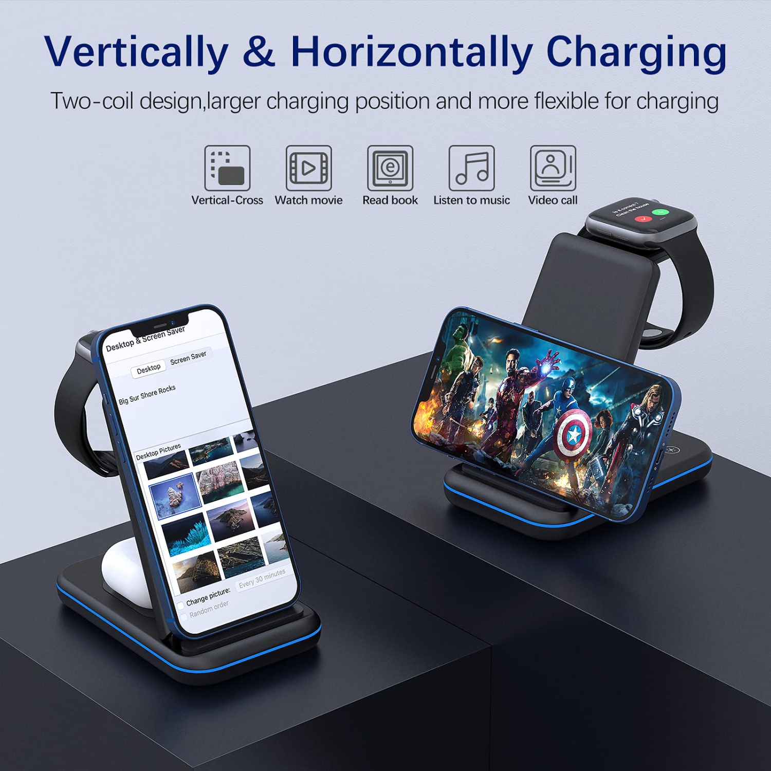 iPhone Wireless Charger Stand,QI Fast Foldable 3 in 1 Charging Station,Wireless Charging Dock for Apple iPhone 13/12/11/11pr