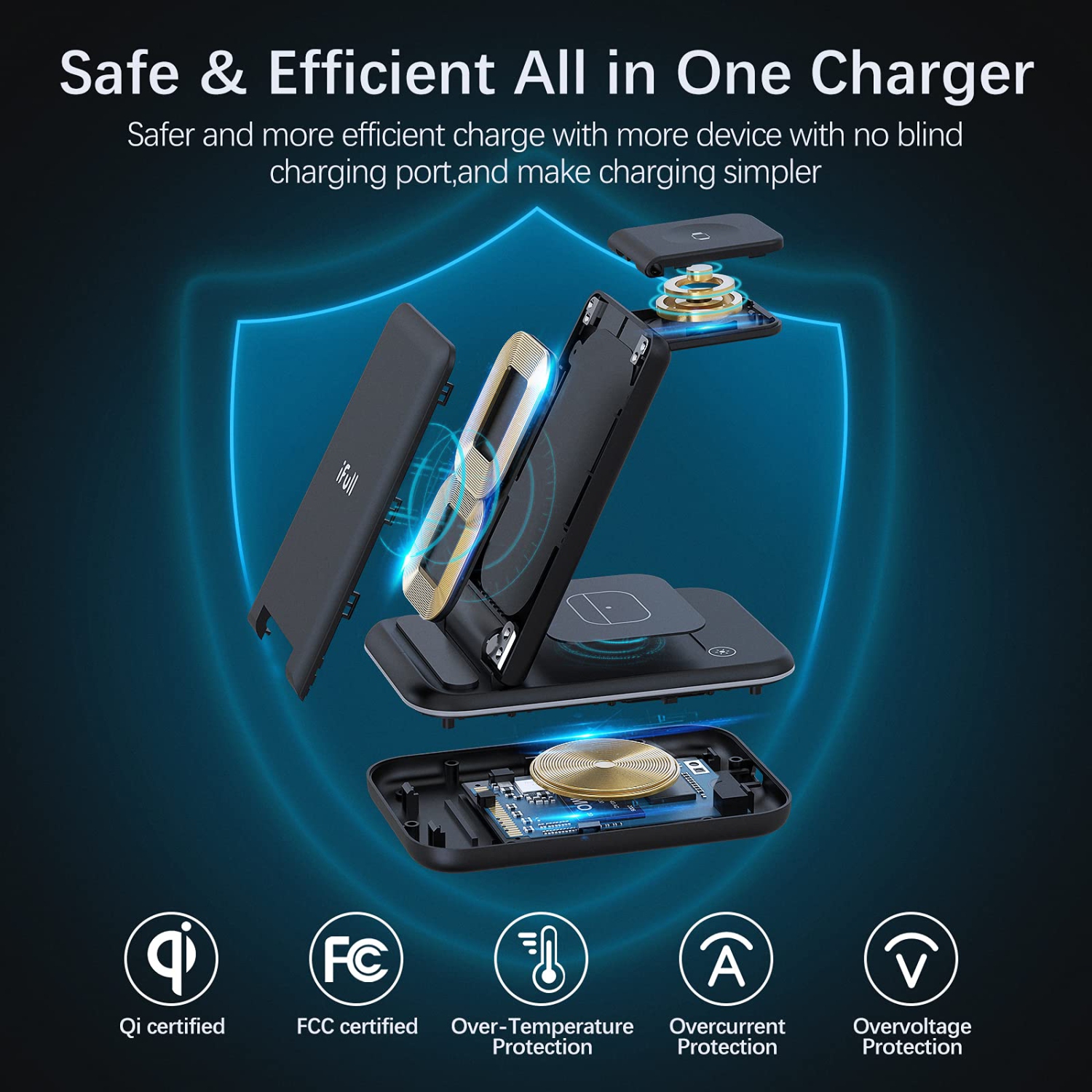 iPhone Wireless Charger Stand,QI Fast Foldable 3 in 1 Charging Station,Wireless Charging Dock for Apple iPhone 13/12/11/11pr