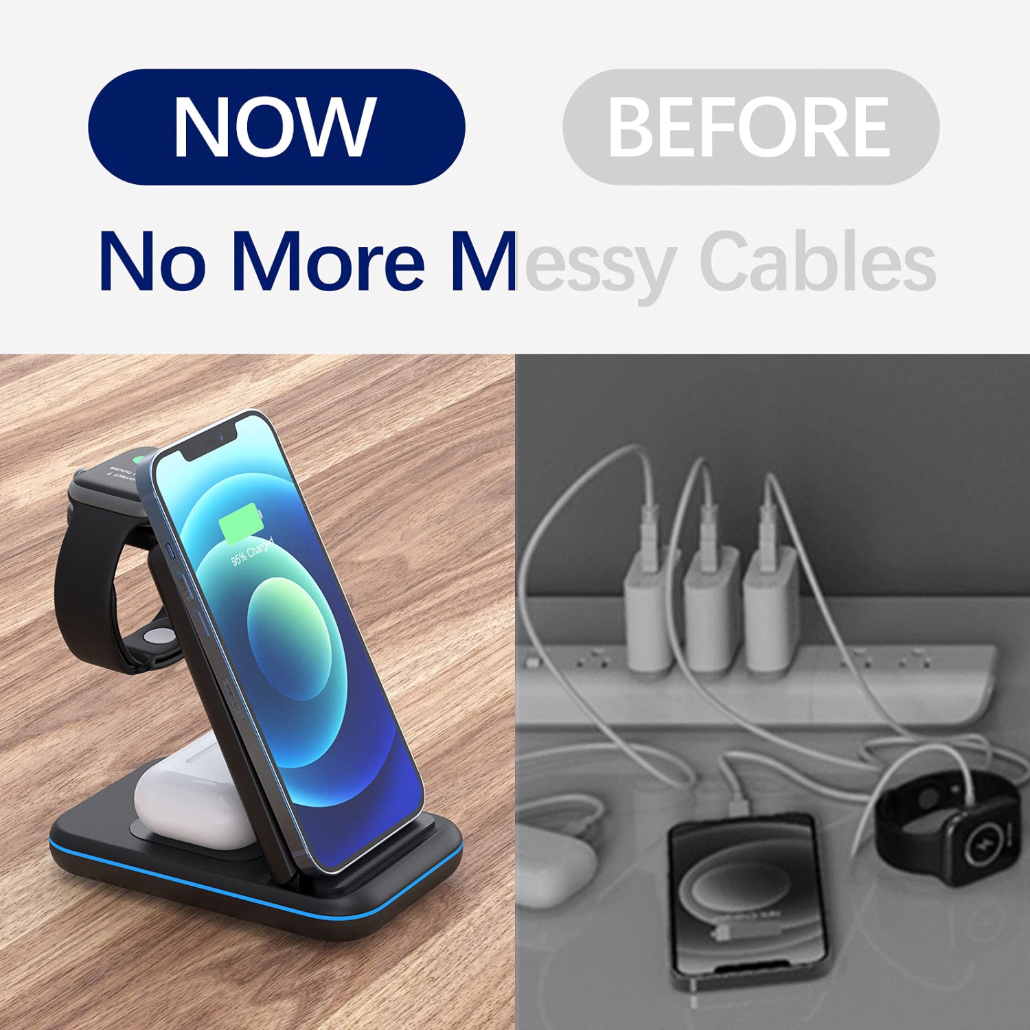 iPhone Wireless Charger Stand,QI Fast Foldable 3 in 1 Charging Station,Wireless Charging Dock for Apple iPhone 13/12/11/11pr