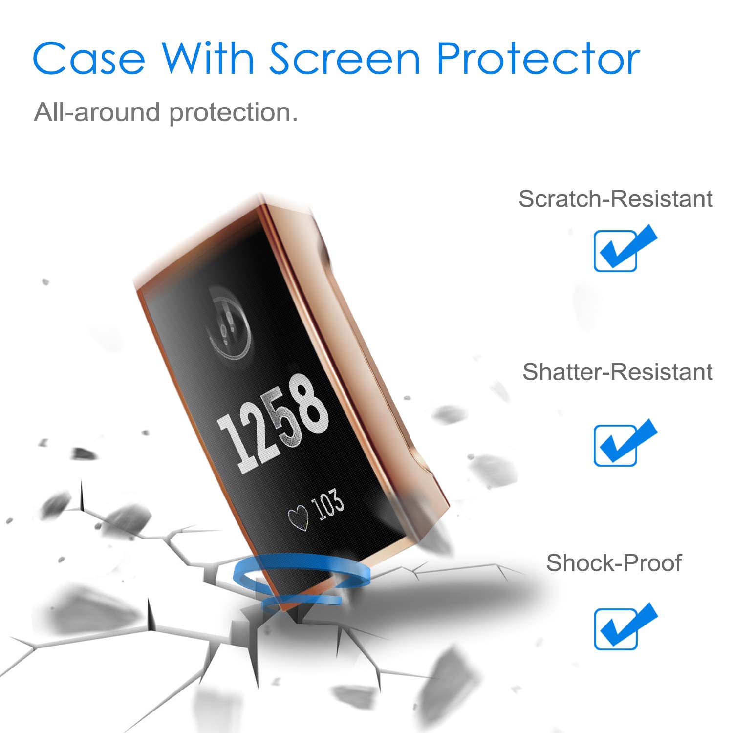 3 Pack Fintie Screen Protector Compatible with Fitbit Charge 3 / Charge 4, Soft Slim TPU Plated Case Cover Full-Around Prot