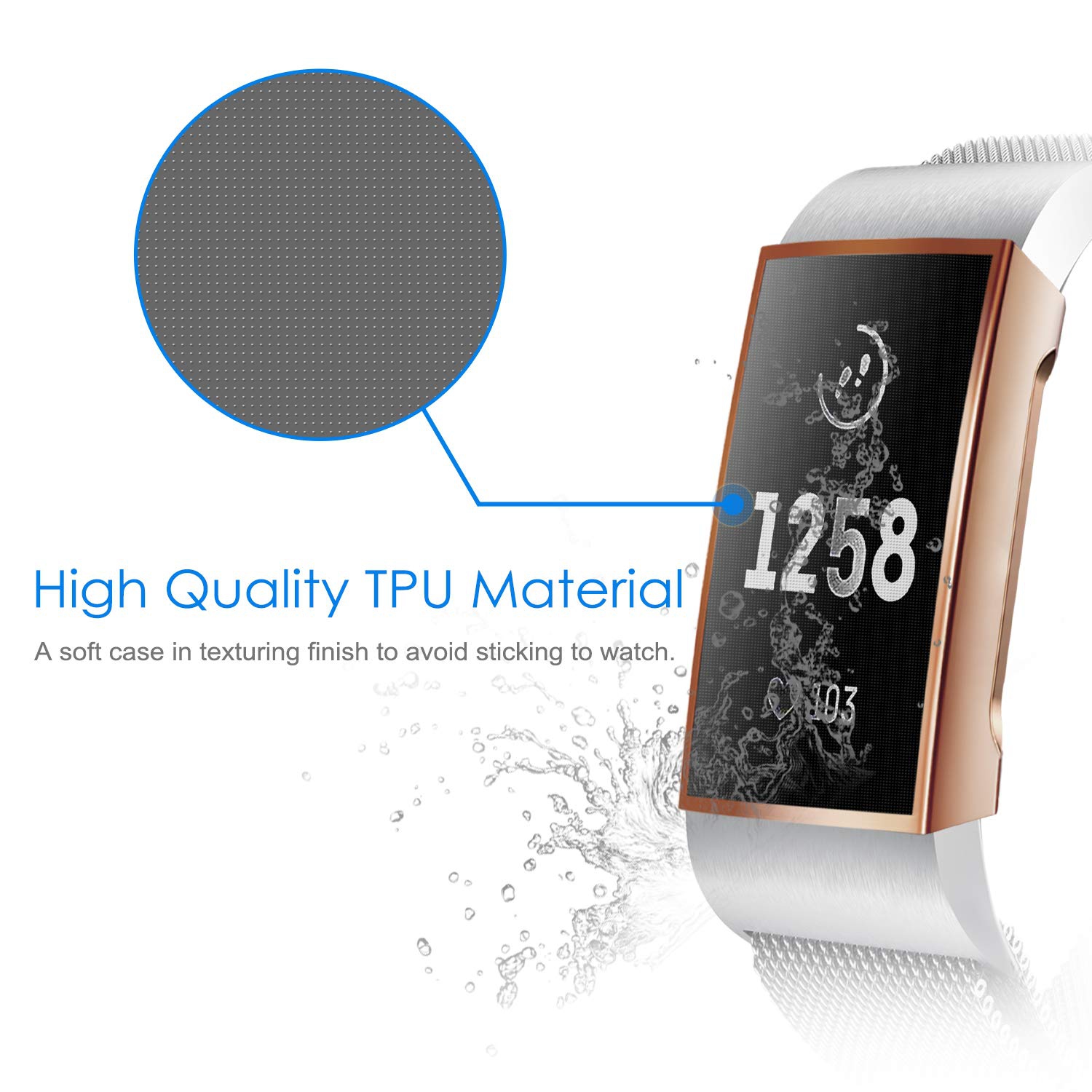 3 Pack Fintie Screen Protector Compatible with Fitbit Charge 3 / Charge 4, Soft Slim TPU Plated Case Cover Full-Around Prot