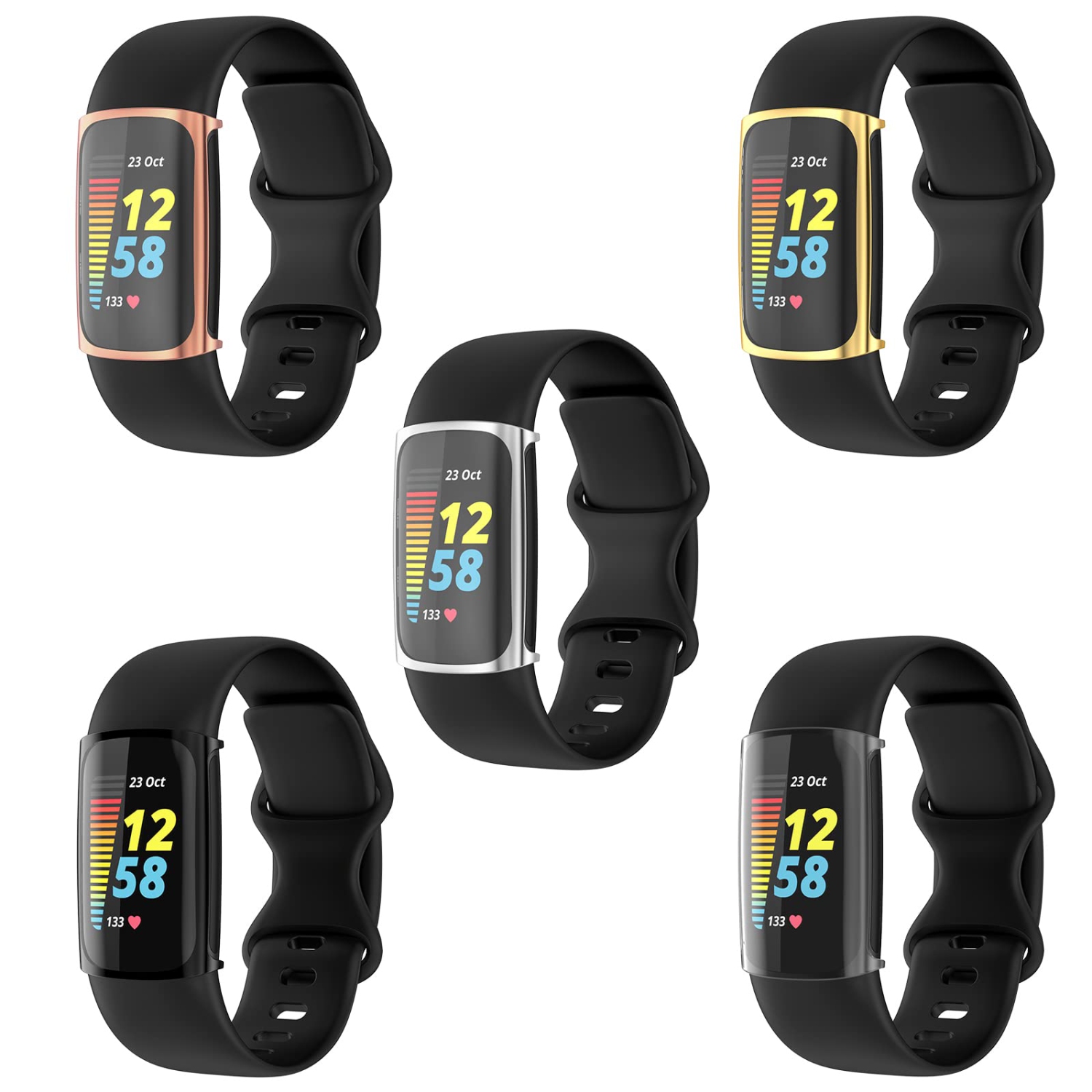 Simpeak 5 Pack Soft Screen Protector Bumper Case Compatible with Fitbit Charge 5 Smartwatch, Full Protection,All-Around Cove