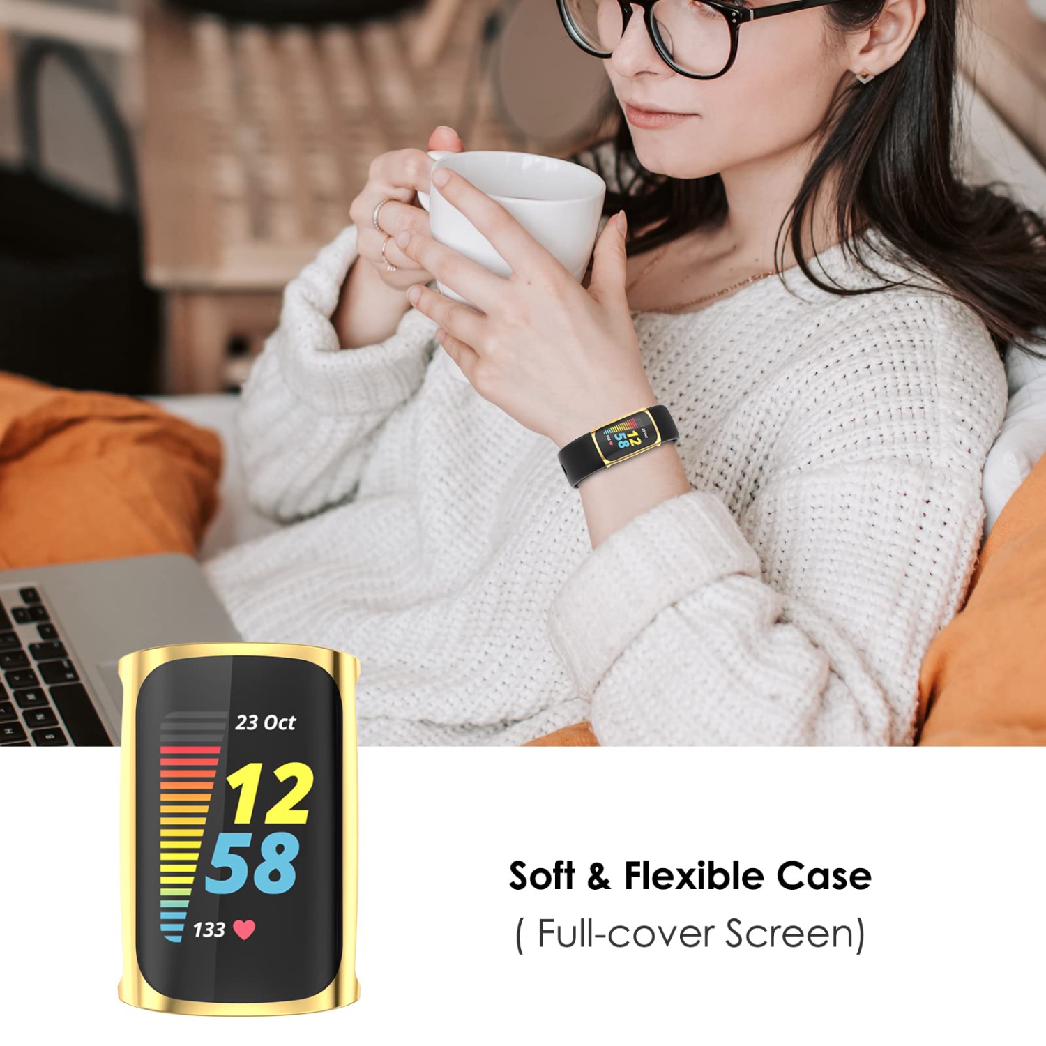 Simpeak 5 Pack Soft Screen Protector Bumper Case Compatible with Fitbit Charge 5 Smartwatch, Full Protection,All-Around Cove