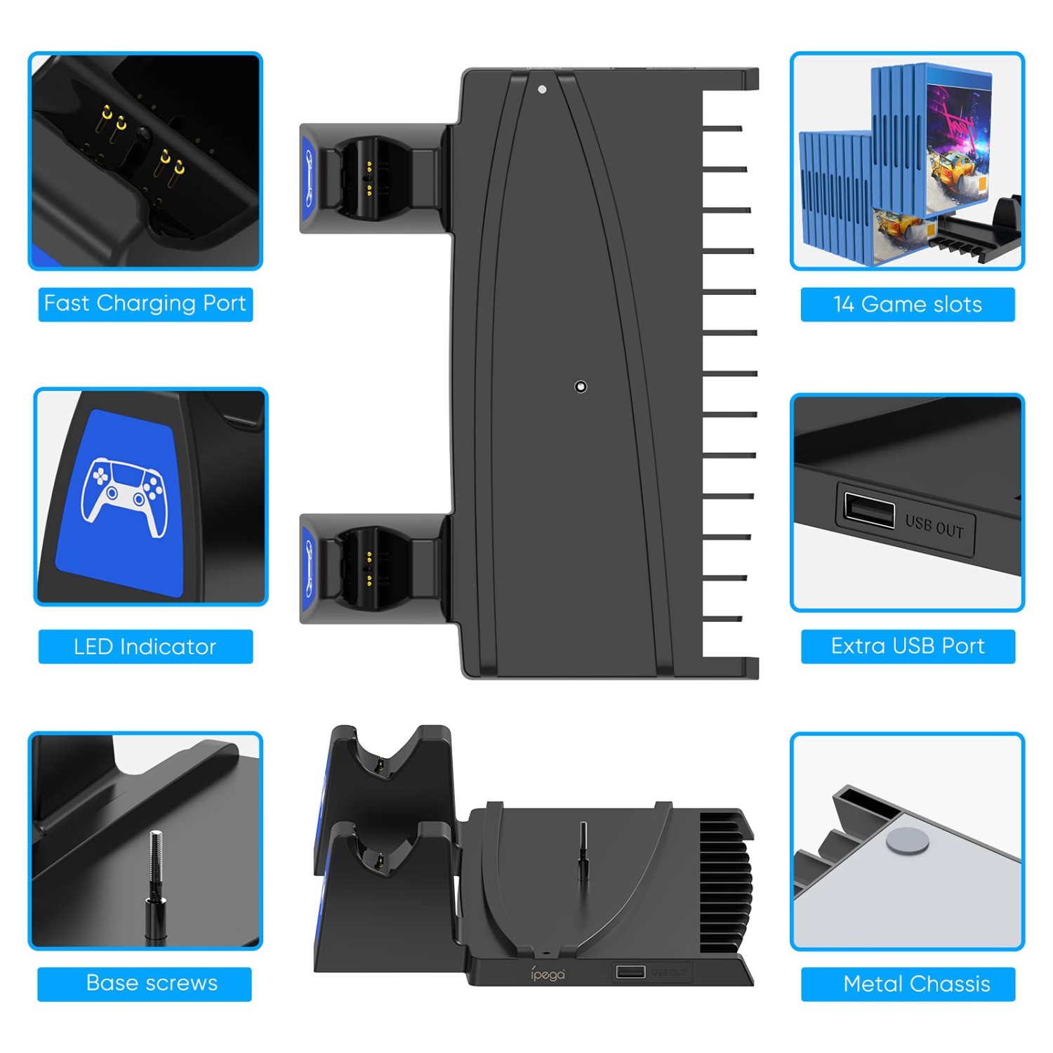 2-in-1 Cooling Stand Compatible with PS5, YUANHOT Accessories Kit Vertical Stand with Controller Charging Station Within 2.5