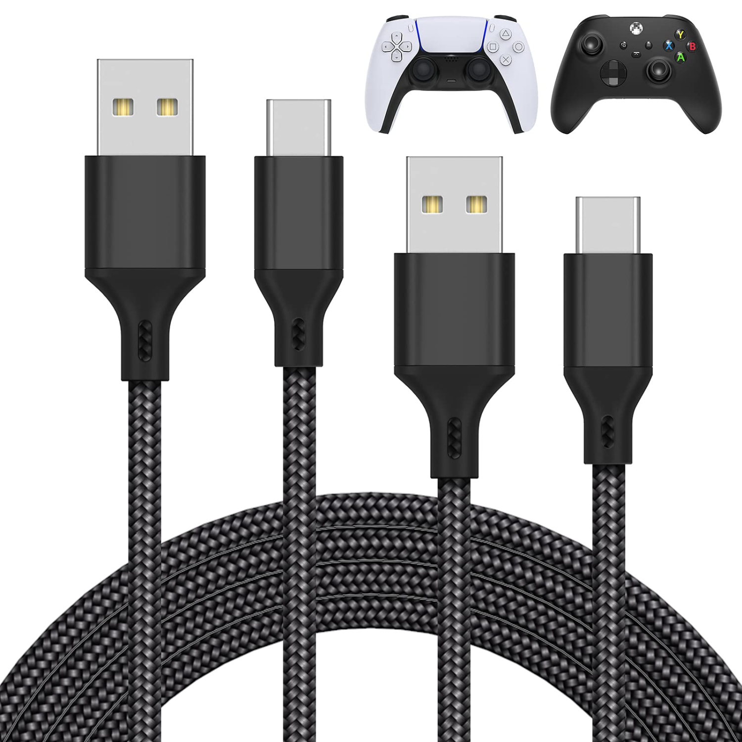 2 Pack 10FT/3M Charger Charging Cable for PS5/Xbox Series X/S Controller/Switch Pro Controller, Replacement USB Charging Cor
