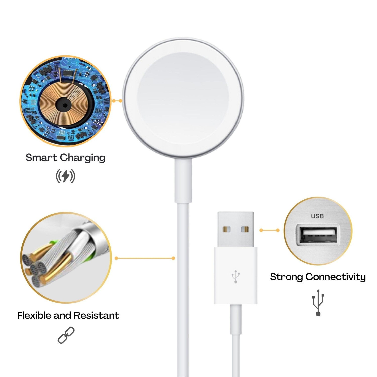 Câble de chargement USB magnétique de 3.3&nbsp;pi pour Apple Watch SE/11/10/9/8/7/6/5/4/3/2/1 Ultra/Ultra2, pour 38&nbsp;mm à 49&nbsp;mm iWatch.