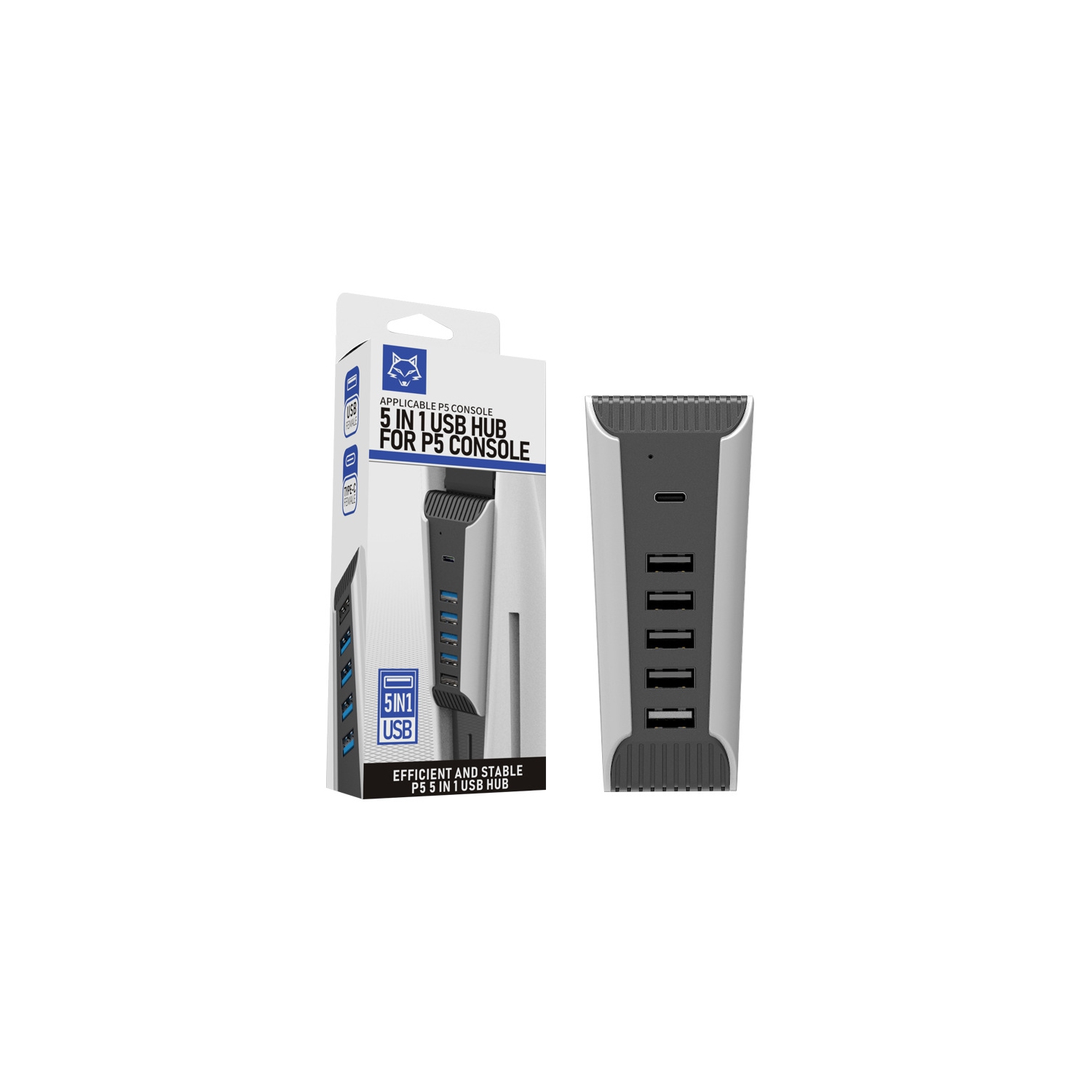 Concentrateur USB à 5 ports pour PS5, adaptateur répartiteur de chargement haute vitesse pour concentrateur d’extension avec 4 ports USB + 1 port de