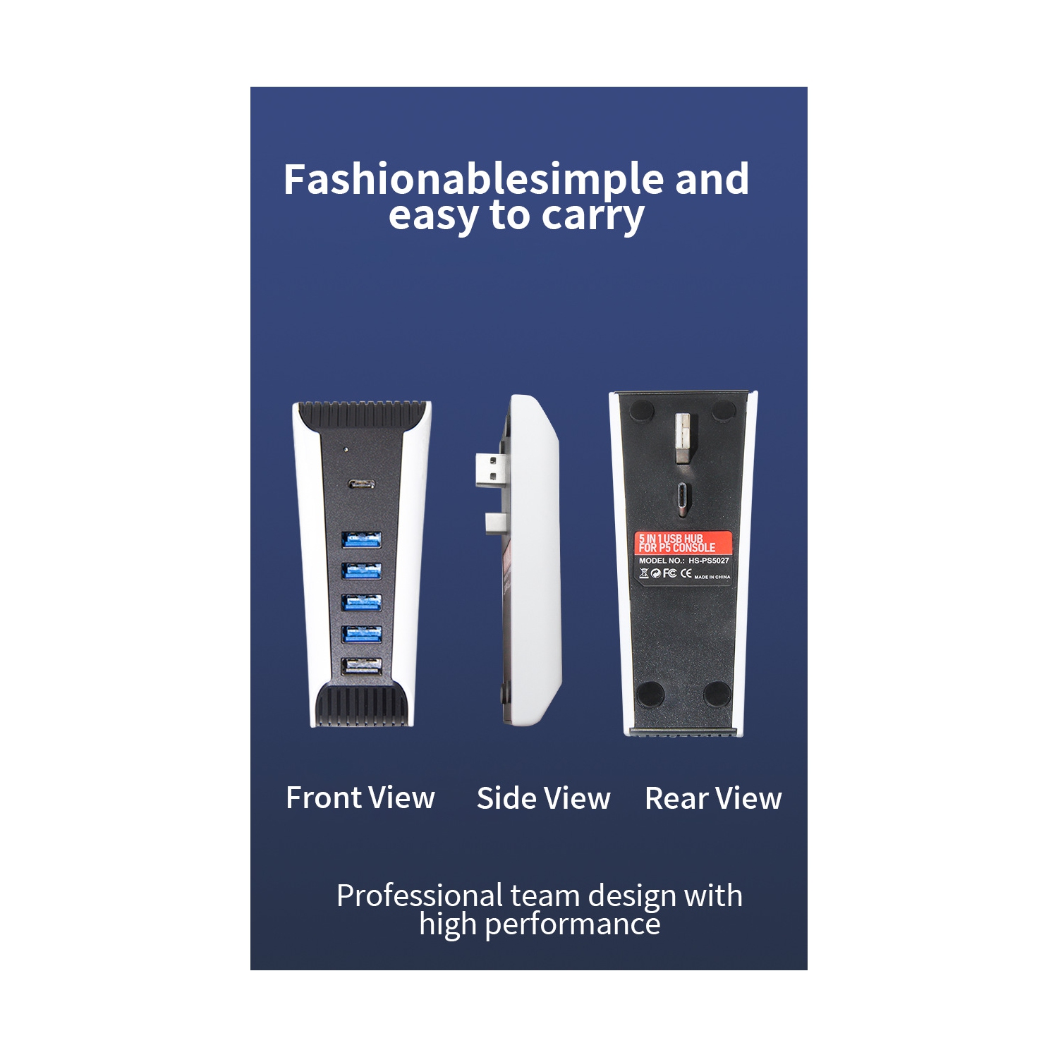 Concentrateur USB à 5 ports pour PS5, adaptateur répartiteur de chargement haute vitesse pour concentrateur d’extension avec 4 ports USB + 1 port de