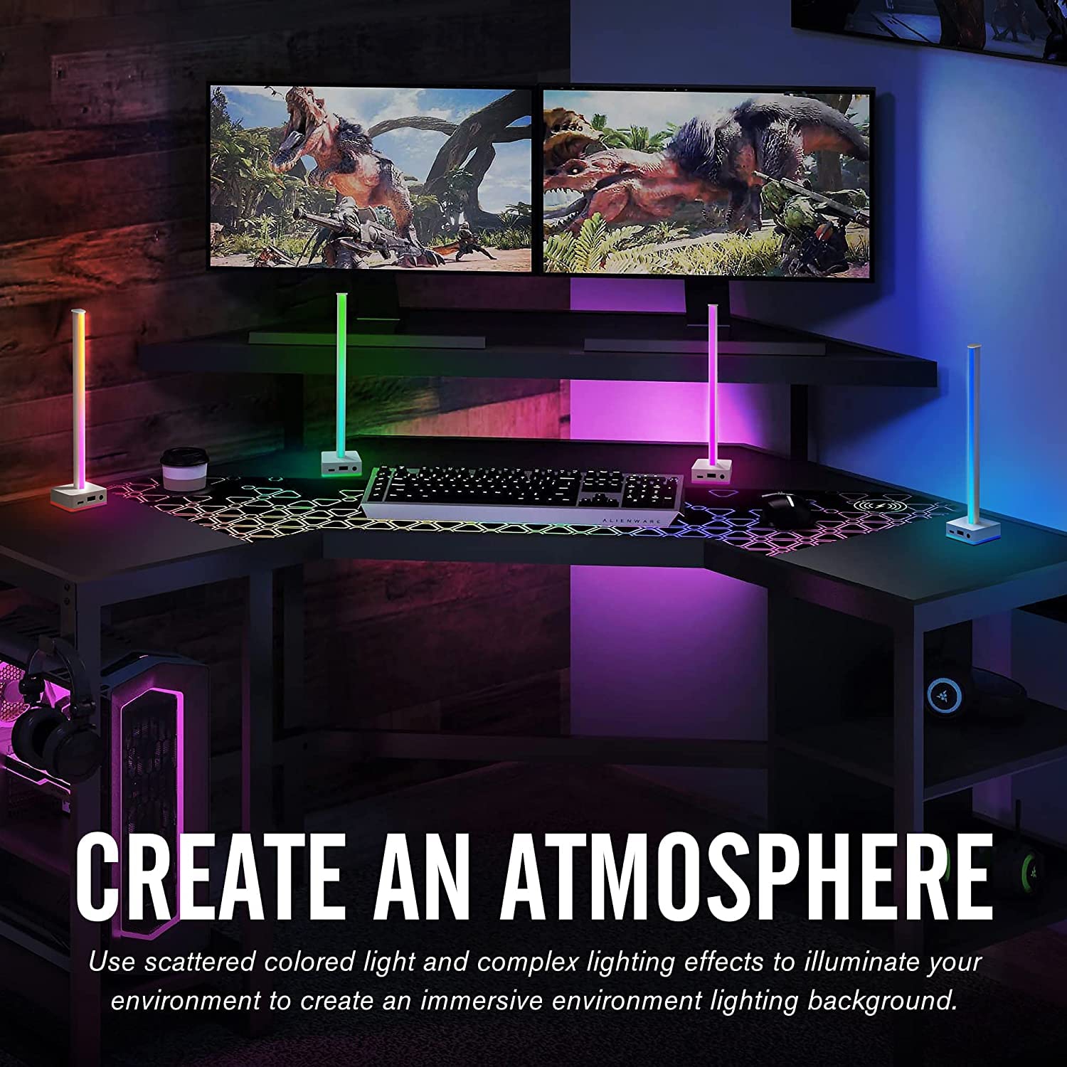 EZDIY-FAB USB LED Light Bar Headphones Stand, Desktop Atmosphere RGB Backlight,50 Built-in Color Modes, Headphone Holder for