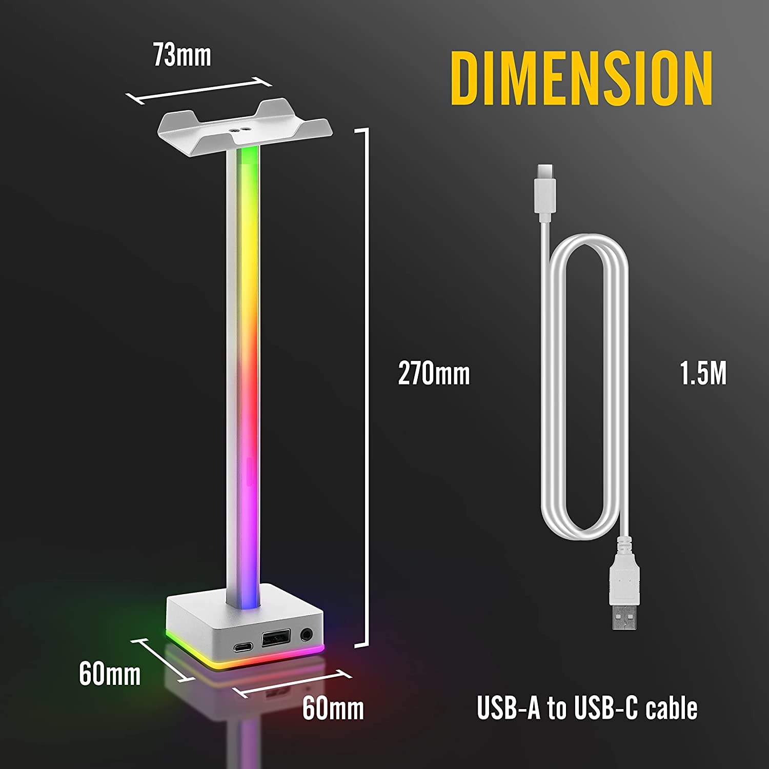 EZDIY-FAB USB LED Light Bar Headphones Stand, Desktop Atmosphere RGB Backlight,50 Built-in Color Modes, Headphone Holder for