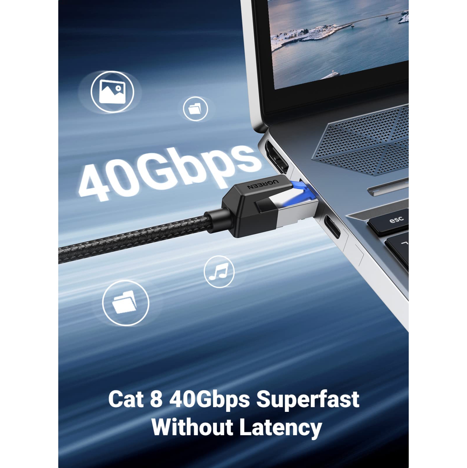 Câble Ethernet Cat 8 DE 10 PI; Câble réseau haute vitesse tressé 40 Gb/s; Câble réseau RJ45 de 2000 MHz; câbles réseau local robuste C blindé