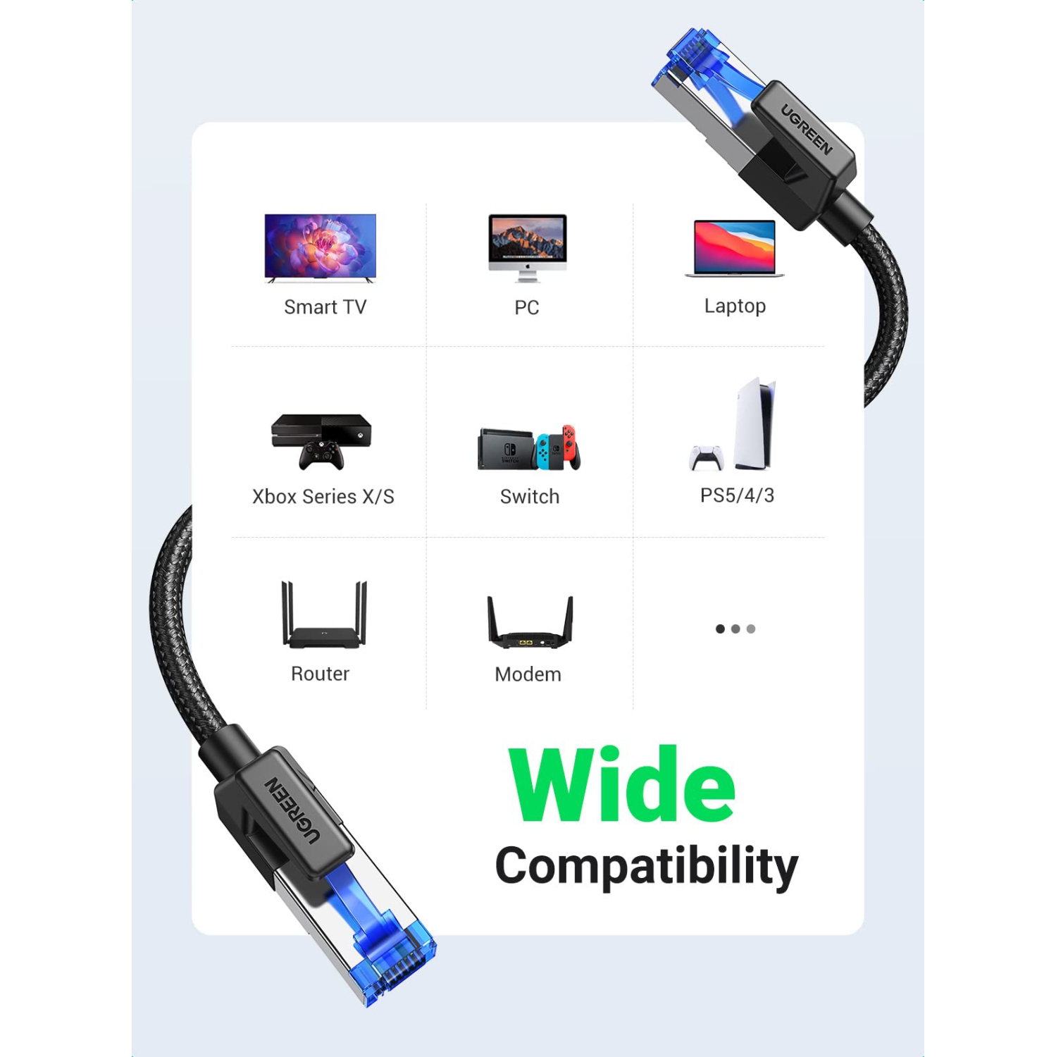 Câble Ethernet Cat 8 DE 10 PI; Câble réseau haute vitesse tressé 40 Gb/s; Câble réseau RJ45 de 2000 MHz; câbles réseau local robuste C blindé