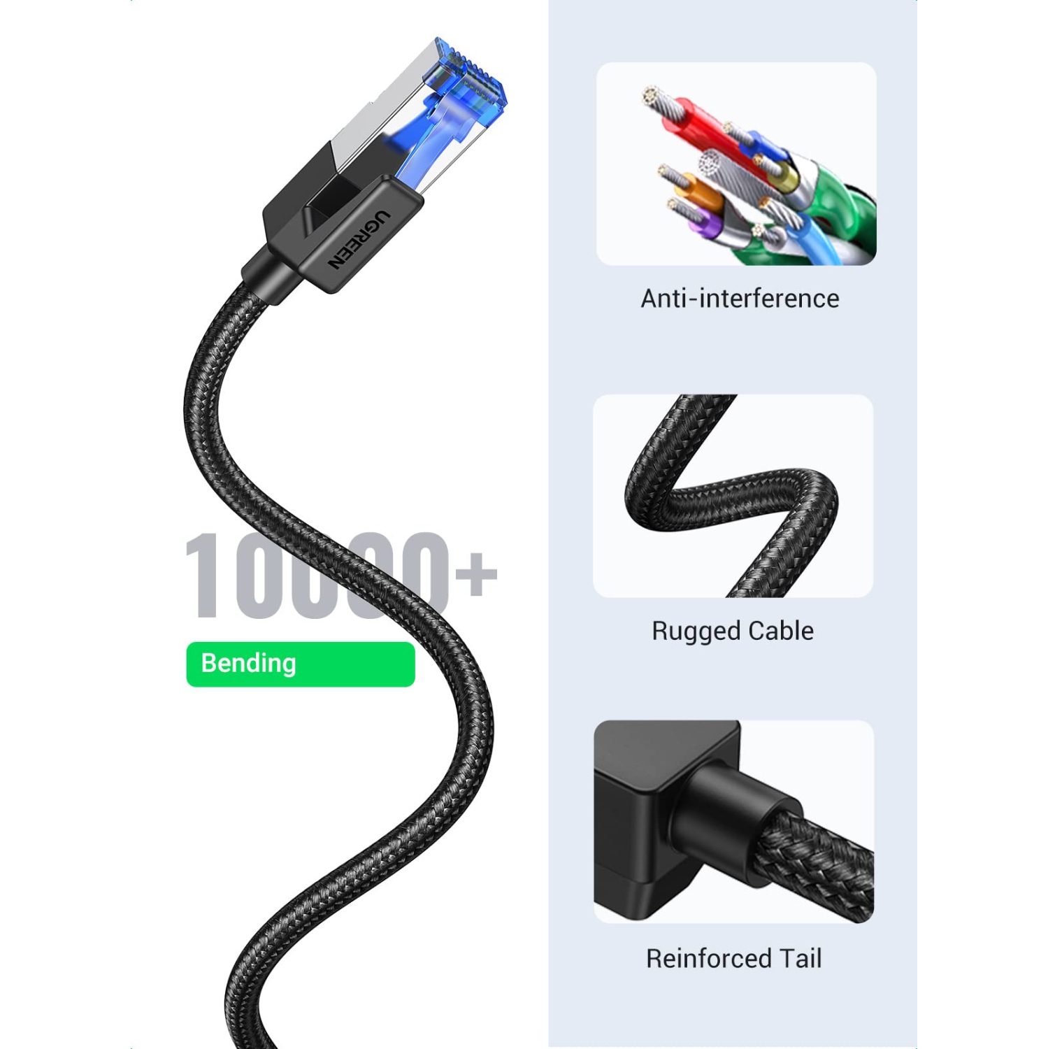 Câble Ethernet Cat 8 DE 10 PI; Câble réseau haute vitesse tressé 40 Gb/s; Câble réseau RJ45 de 2000 MHz; câbles réseau local robuste C blindé