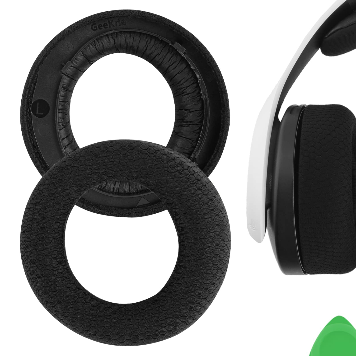 Geekria Comfort Mesh Fabric Replacement Ear Pads for Sony Playstation 5 Pulse 3D PS5 Wireless Headphones Ear Cushions, Heads