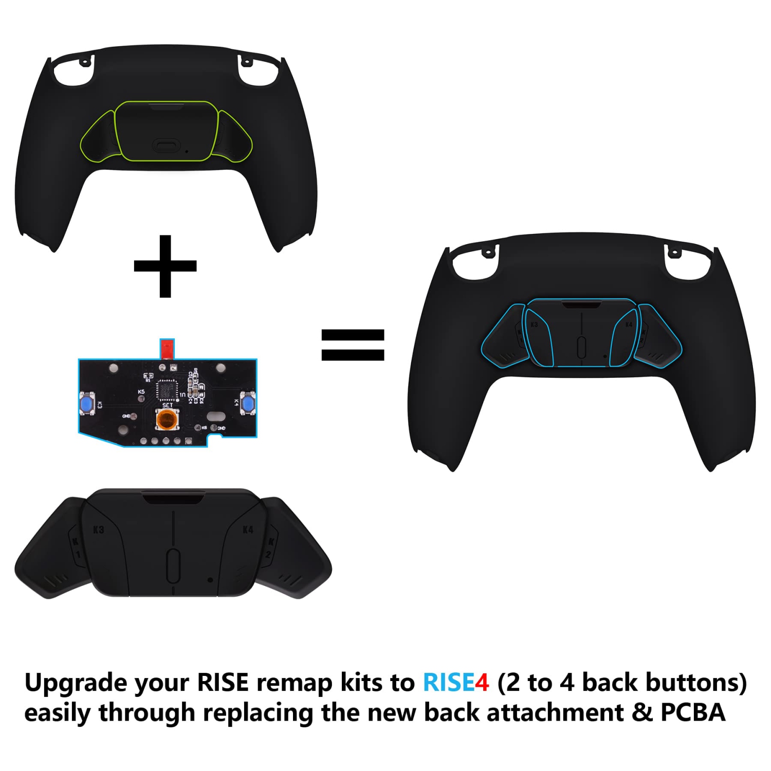 Boîtier à K1 K2 K3 K4 boutons arrière noir uni redessinés et carte de  circuit imprimé remap pour contrôleur PS5, kit de remappage pour Xbox One  et RISE4 - contrôleur et autres