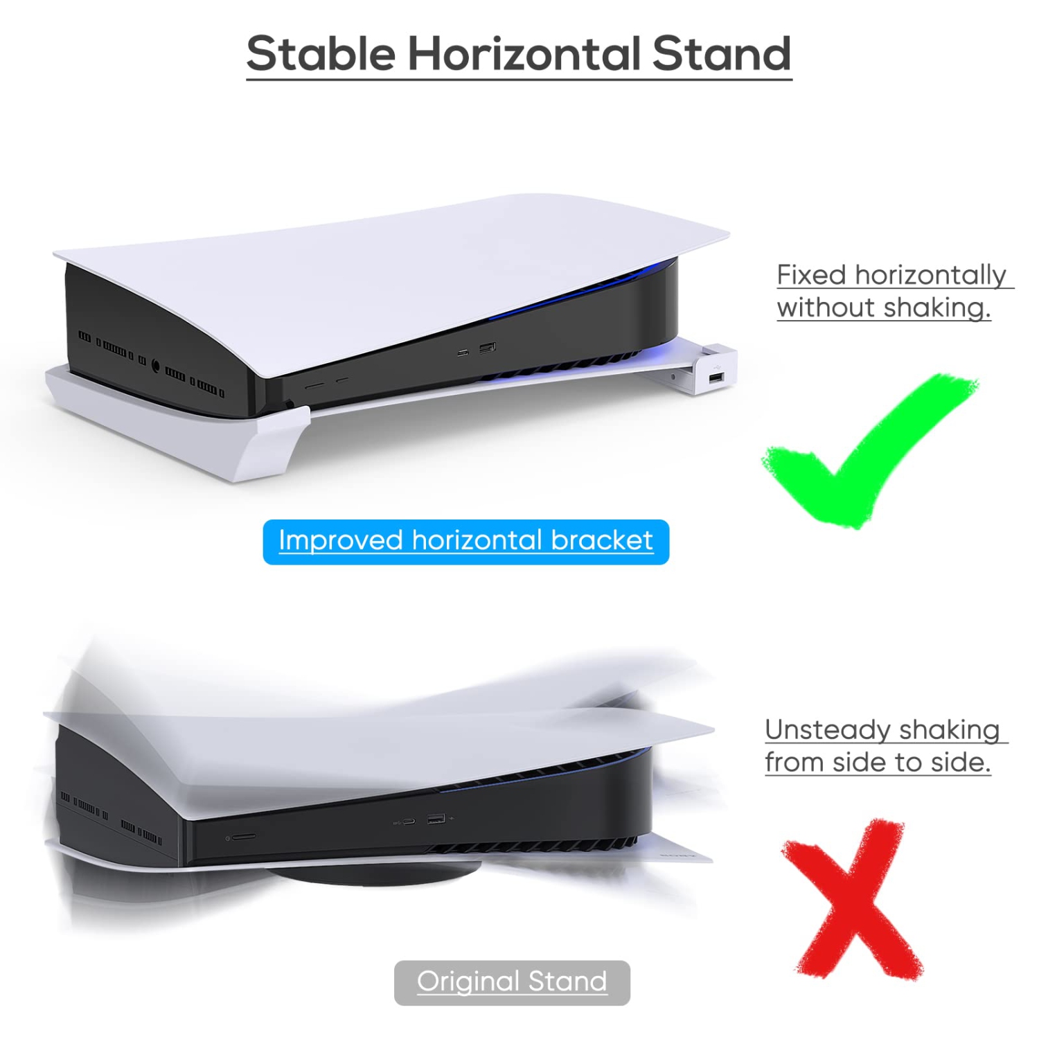 Horizontal Stand for PS5 Console with 4-Port USB Hub, Upgraded PS5 Accessories Base Holder for PlayStation 5 Disc & Digital Editions 1 USB 2.0 Data