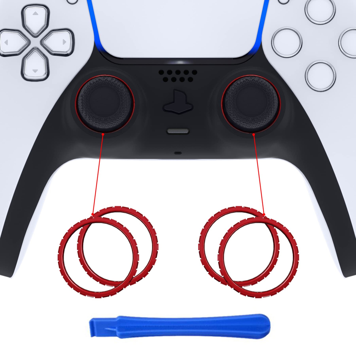 Accessoires de rechange lustrés rouges EXTREMERate pour manette PS5, anneaux décoratifs personnalisés pour manette PS5 - control
