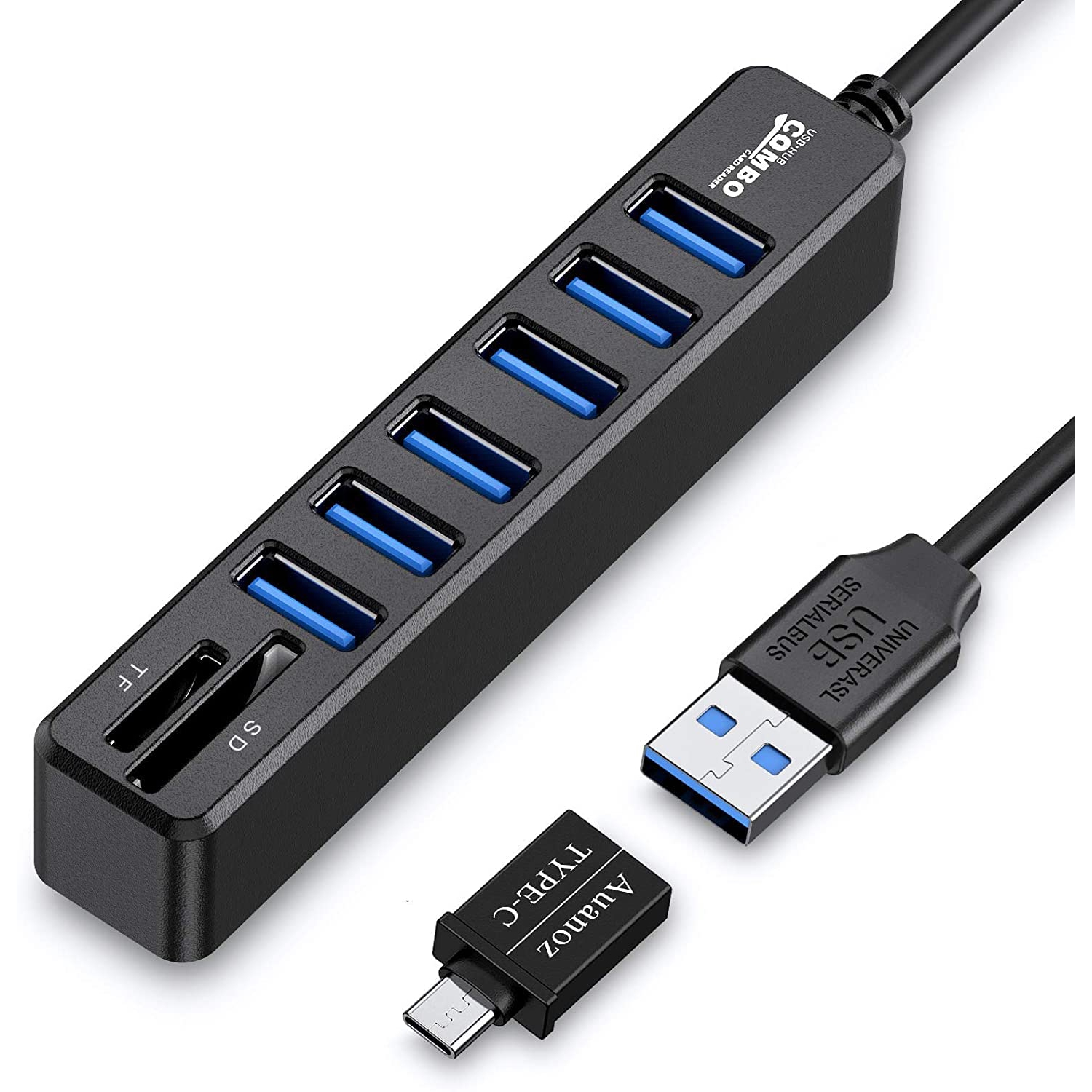 Auanoz USB Hub, USB Splitter, 6-Port HUB External Combo USB 2.0 HUB+SD Multi-Function Card Reader for Mac Pro/Mini, iMac, Ps