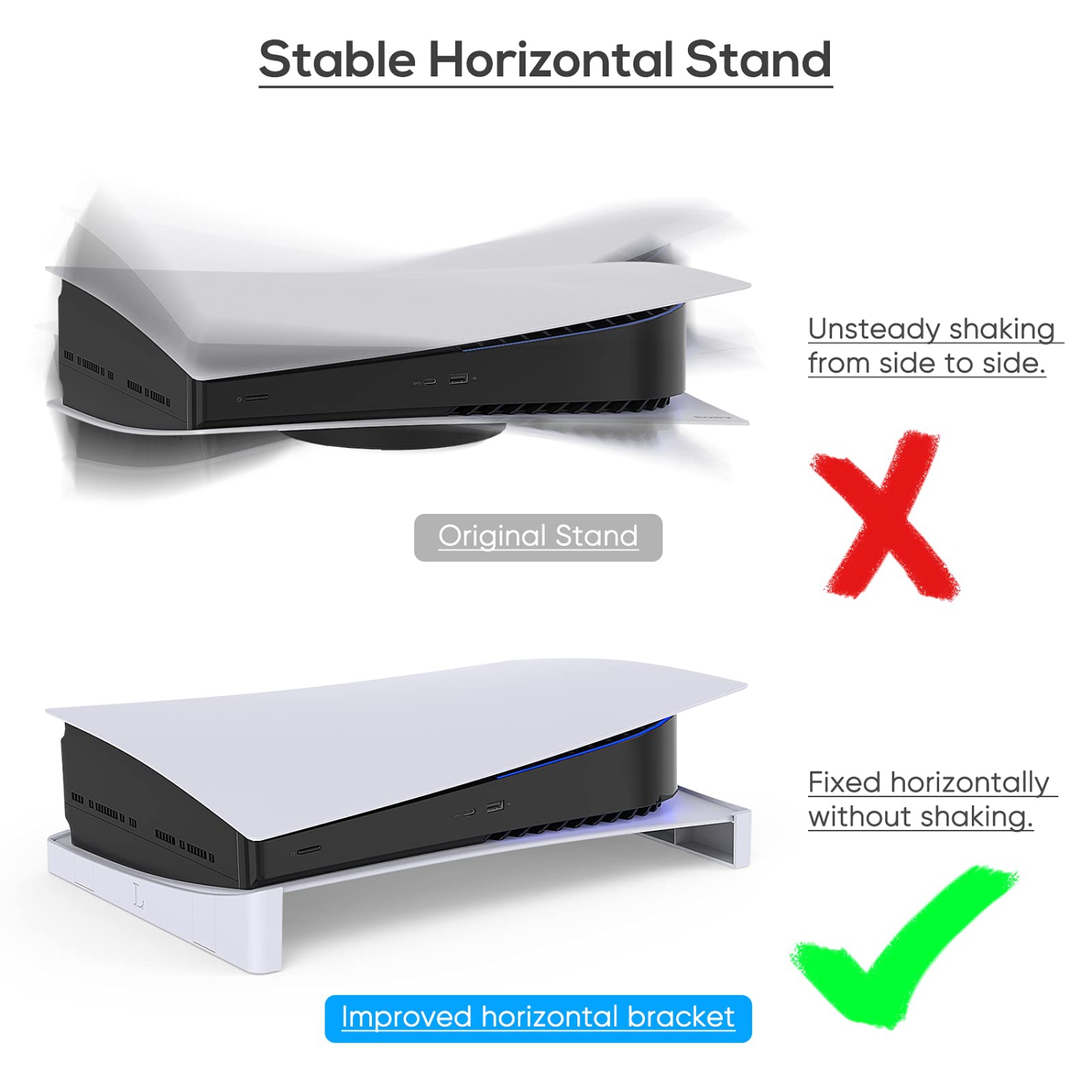 Support horizontal pour console PS5, base d’accessoires MENAEE pour PS5 compatible avec disque PlayStation 5 et éditions numériques