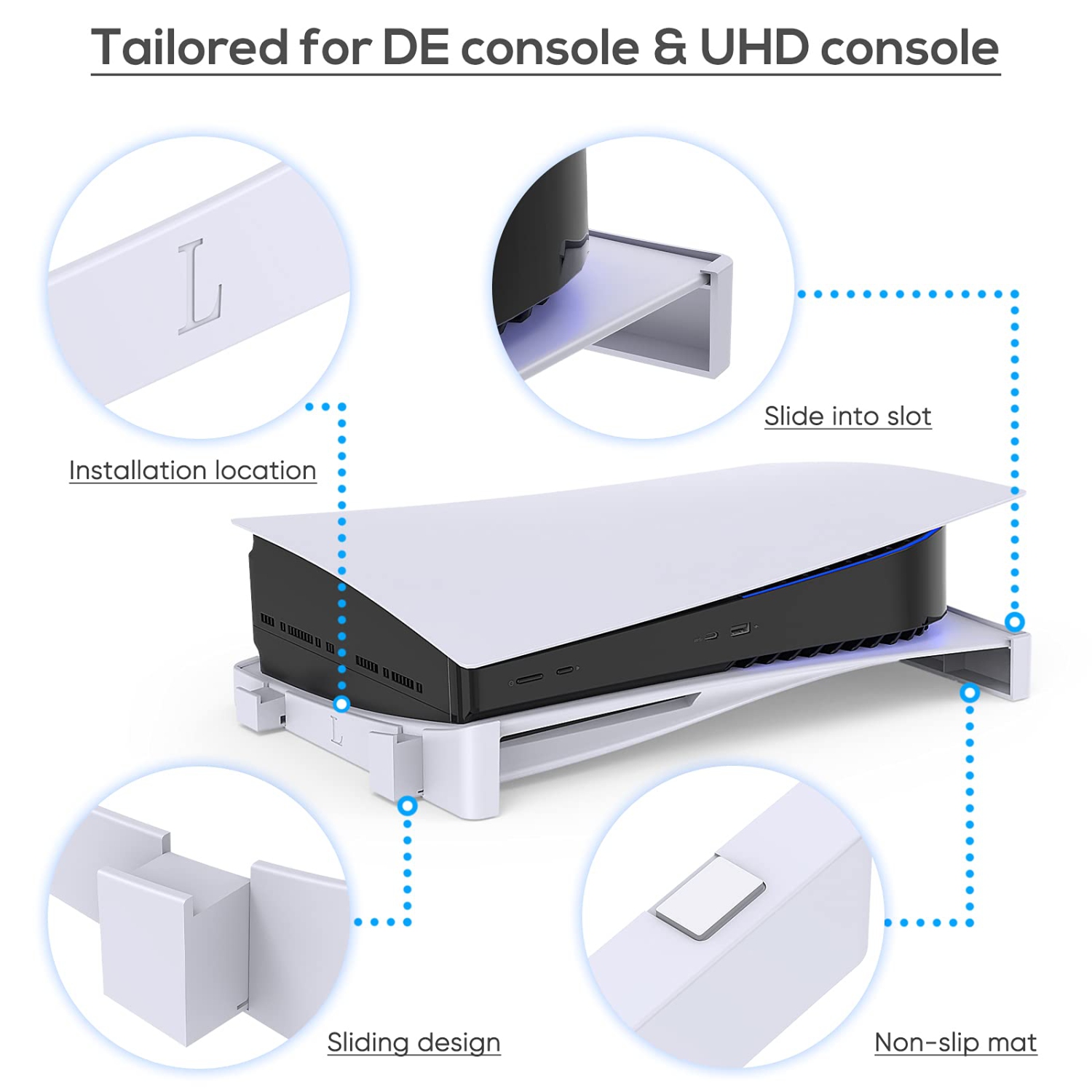 Support horizontal pour console PS5, base d’accessoires MENAEE pour PS5 compatible avec disque PlayStation 5 et éditions numériques