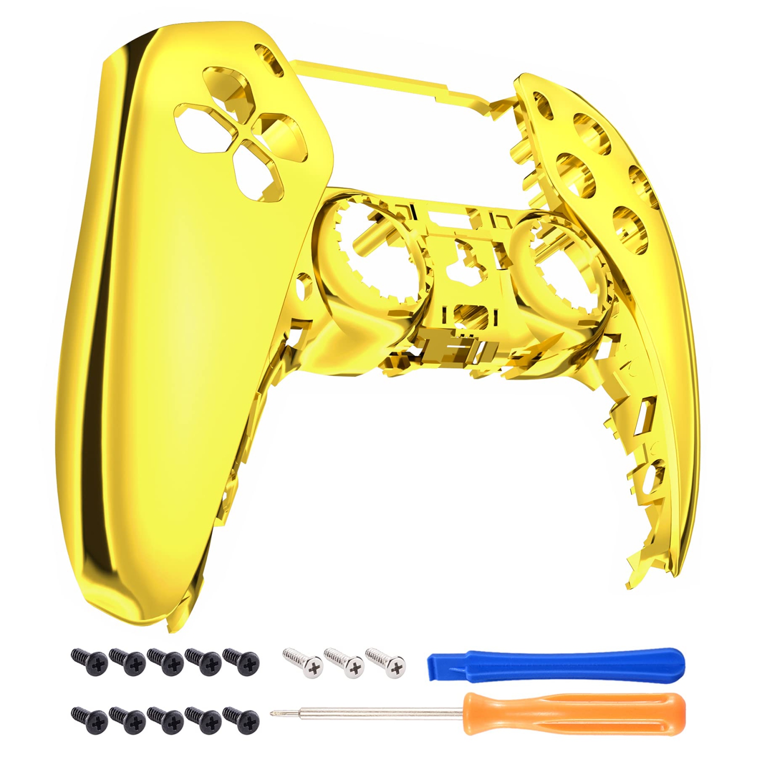 Chrome Gold Glossy DIY Accessories Replacement Front Housing Shell Compatible with ps5 Controller, Custom Faceplate Compatible with ps5 Controller