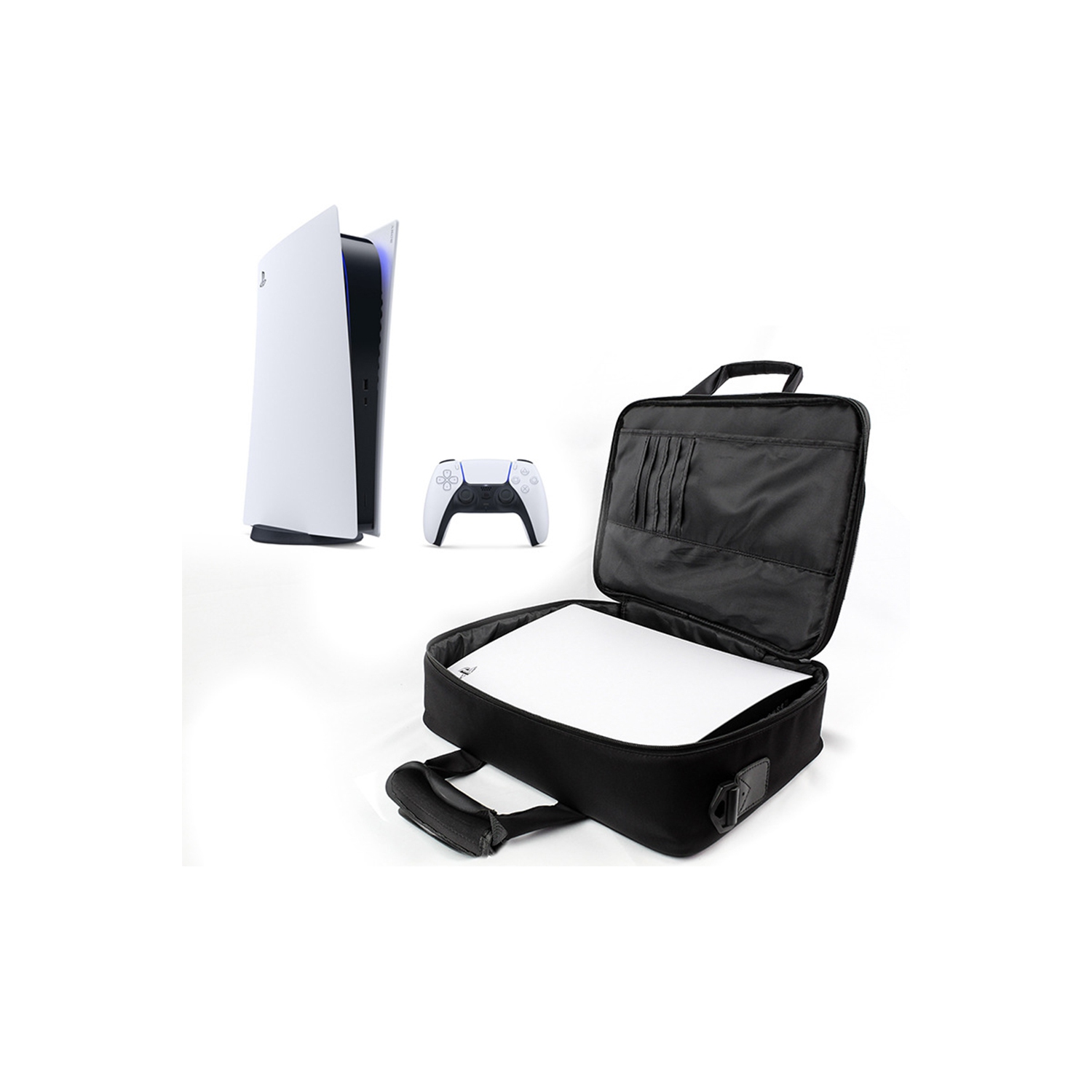 PS5 Étui de transport, étui de console pour jeux PlayStation 5 et PS5 édition numérique PS5 et manette pour PS5 - Noir blanc